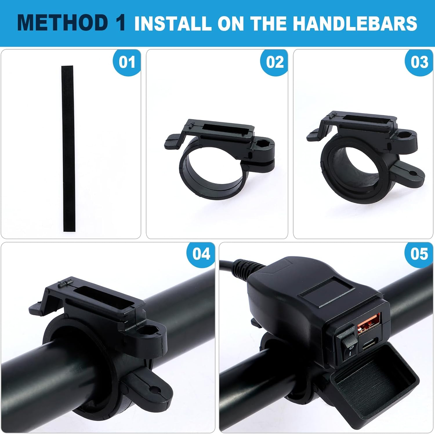 CCJZBCAU Motorcycle USB Charger Waterproof SAE to USB Motorcycle Charger Double USB Type C PD and Quick Charge 3.0 Motorcycle Phone Charger Handlebar Mount with Voltmeter and On/Off Switch for Phone image number 2