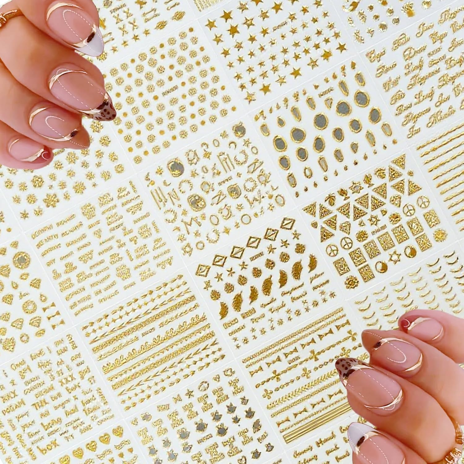 30Sheets Gold Star Nail Art Stickers,3D Self - Adhesive Nail Decals for Acrylic Nails,Gold Leaf Diamond Nail Supplies with Flower Fairy for Women Girls image number 5