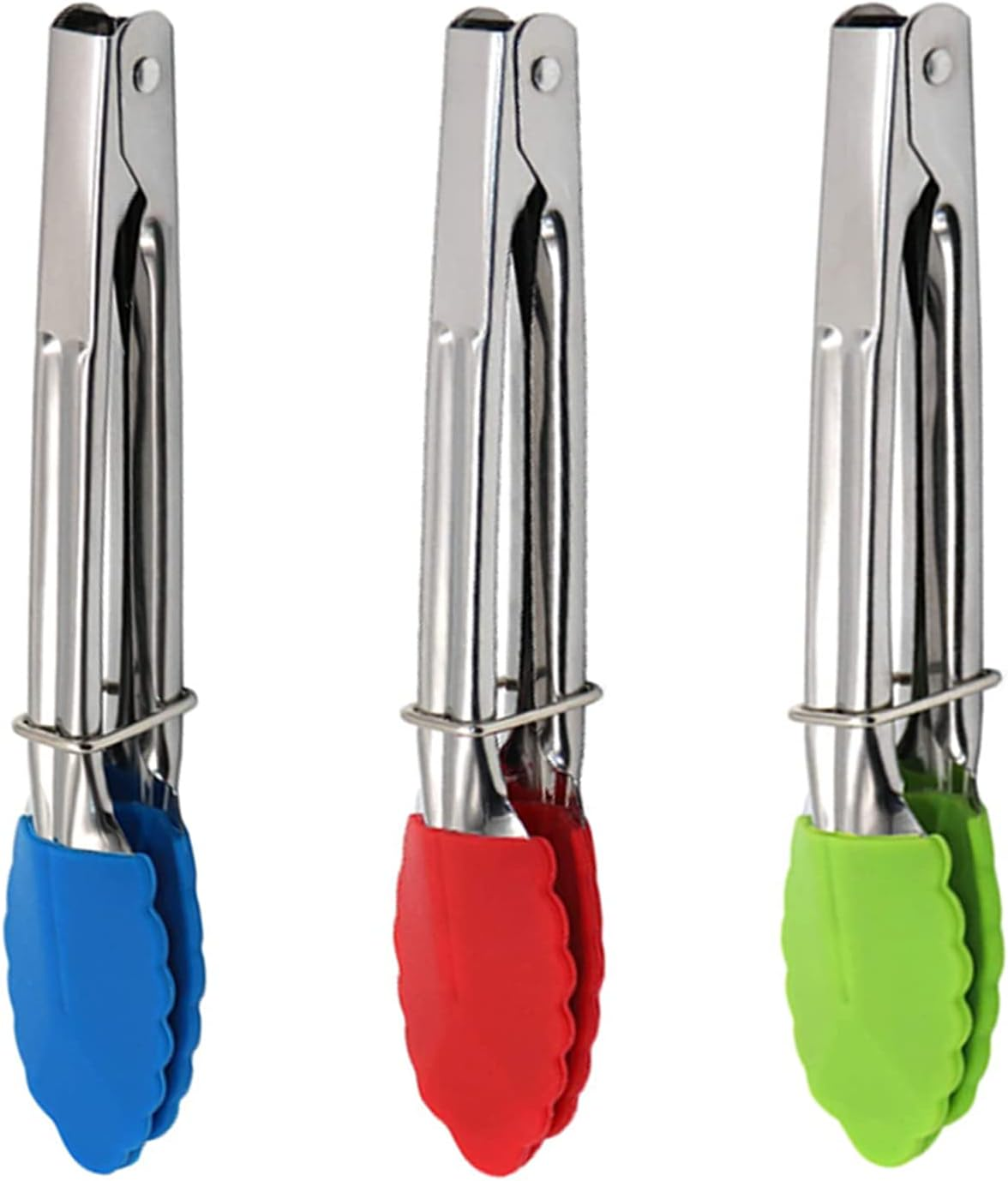 Mini Kitchen Tongs with Silicone Tips,Silicone Serving Tongs of 3 Set,7 Inch Non-Stick Small Tongs with Stainless Steel Silicon Handles, Heat Resistant Tongs for Cooking, Serving (Multi-Color) image number 1