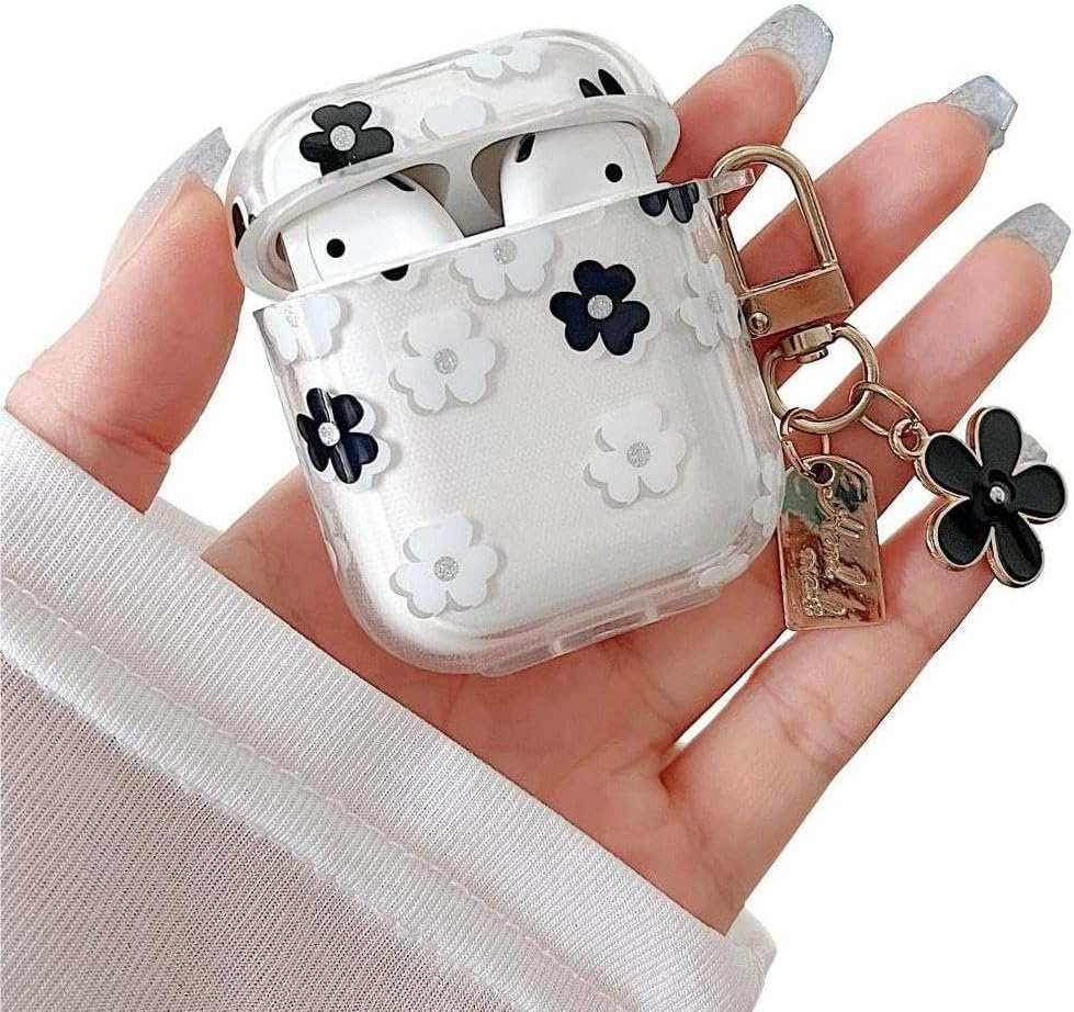 Compatible with Airpods 4 Clear Case,Cute Cartoon Flower Pattern Design with Floral Keychain, Soft TPU Protective Shockproof Case for Airpod 4 for Girls Women-Pink