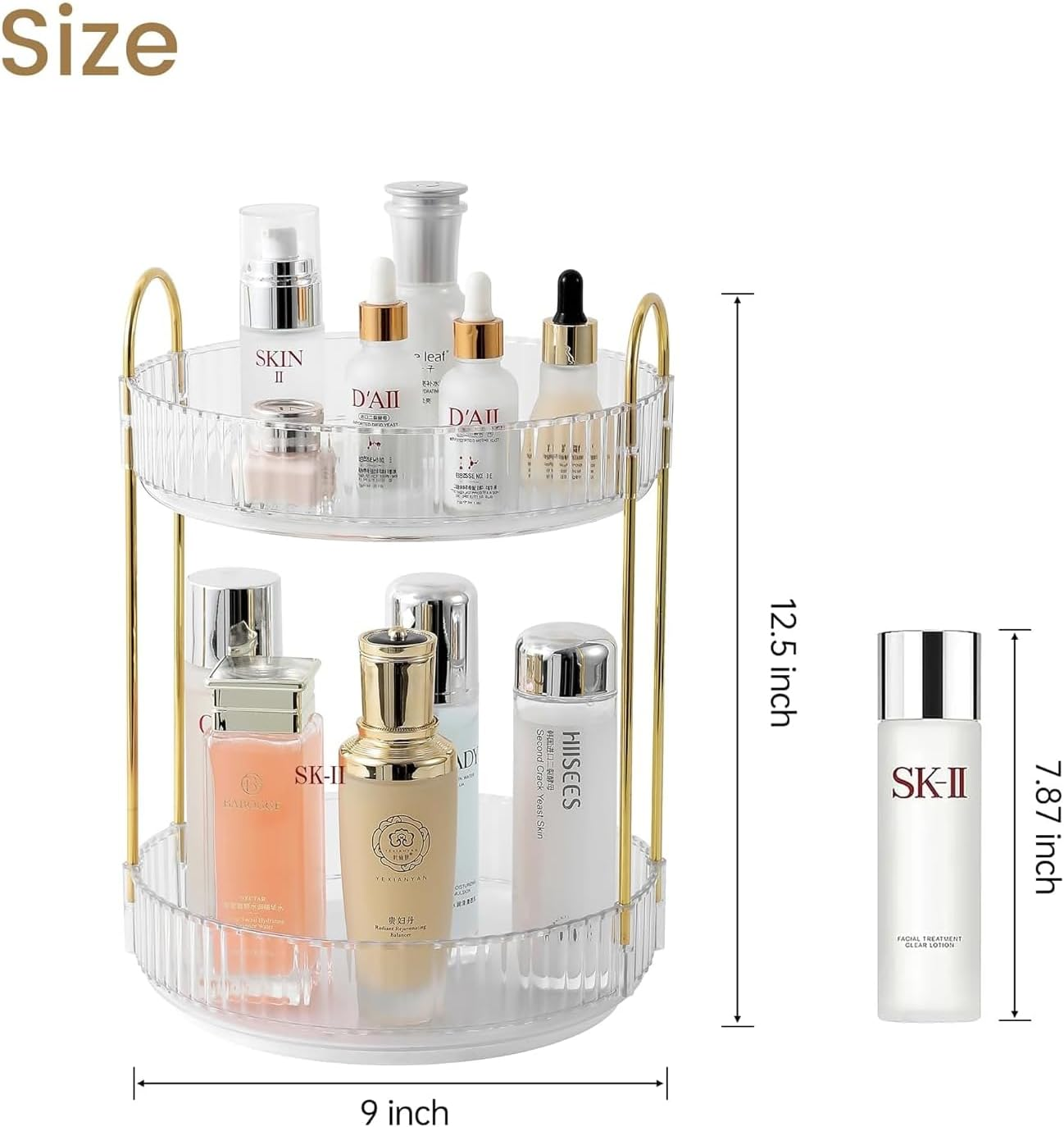 METOY Rotating Makeup Organizer for Vanity, Perfume Skincare Organizers Make up Storage for Bathroom Counter, Clear Spinning Cosmetic Lipstick Toiletry Organizer Holder (Pearl White, 2 Tier) image number 2