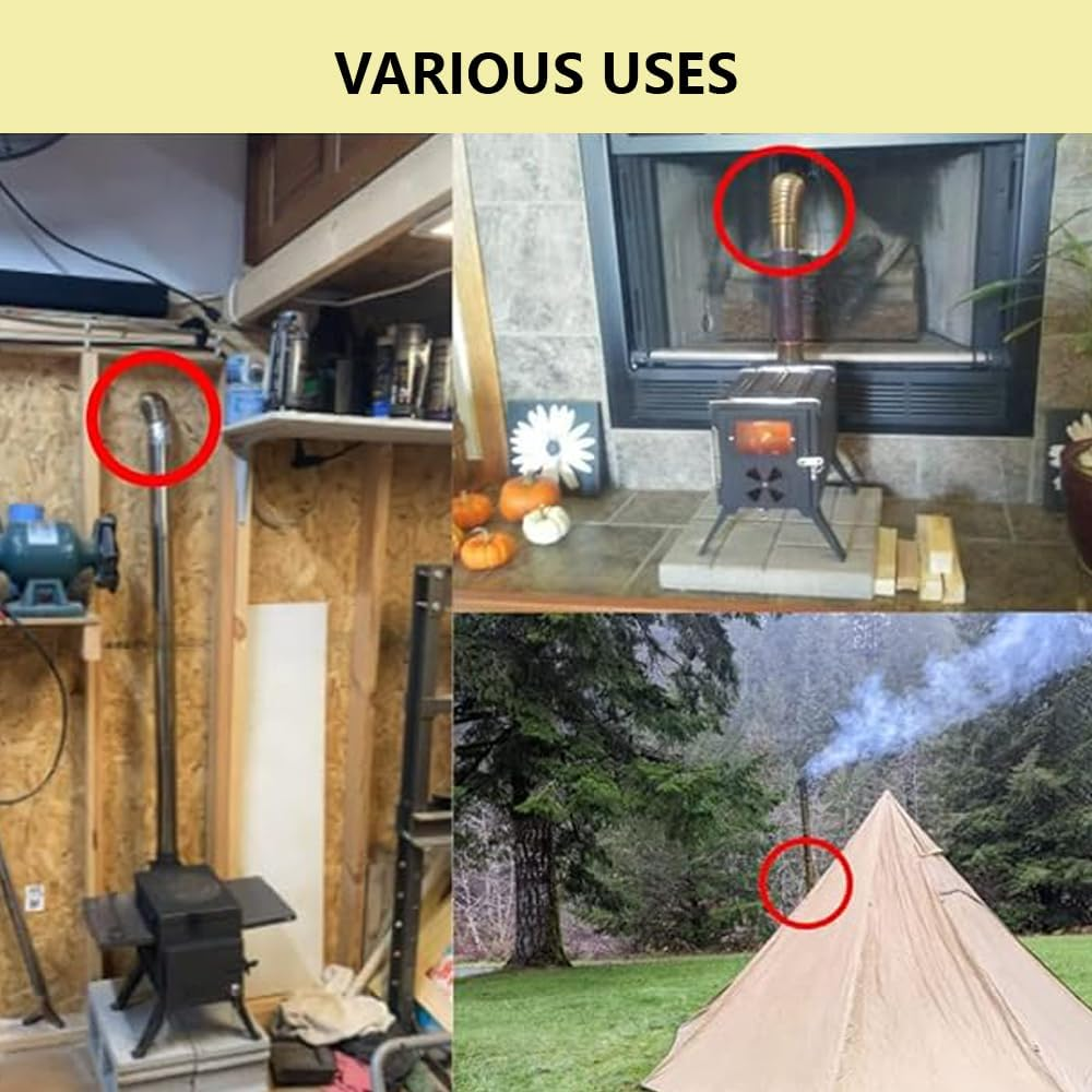 Elbow Chimney Diameter 6Cm 90 + 45 Degree 2 Stainless Steel Camper Wood Stove Chimney Elbow Pipe image number 2