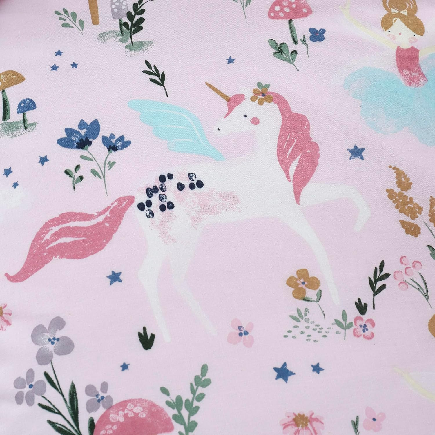 Happy Linen Company Girls Boys Kids Enchanted Forest Unicorn Pink Double Reversible Soft Easy Care Bed Linen Duvet Cover Quilt Bedding Set with Pillow Cases