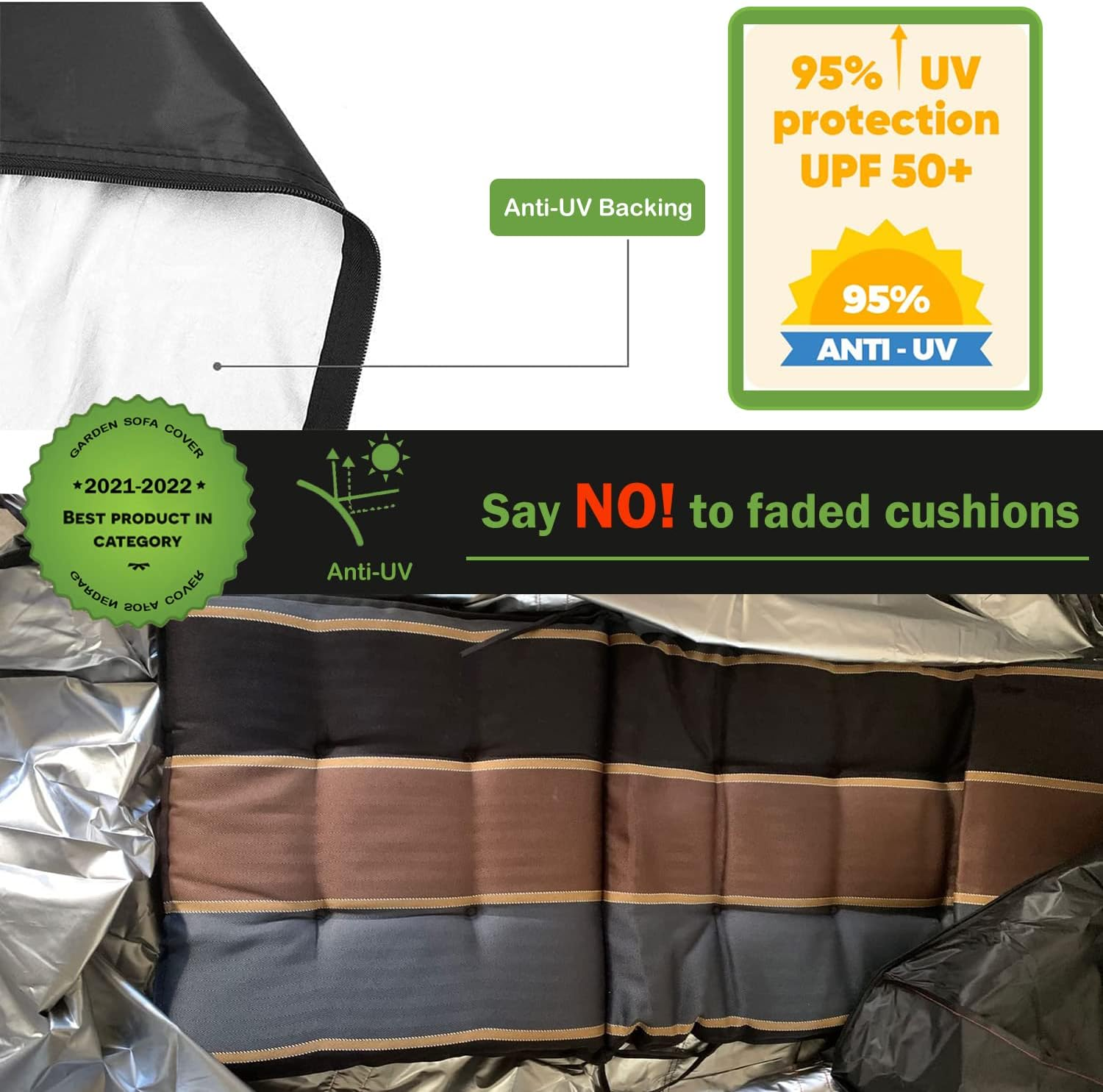 Enzeno Garden Furniture Cushion Storage Bag, 420D Oxford Fabric Waterproof, Anti-Uv Heavy Duty Christmas Tree Storage Bag with Carry Handle and Zipper (175X75X55Cm), Black image number 5