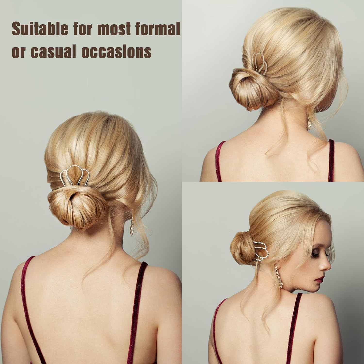 18 Piece Metal Hair Fork Clip Hair Side Combs U-Shaped Metal Hair Pins for Buns 4 Prong Hair Updo U-Shape Hair Sticks for Women Hair Styling Tool Accessories (Silver, Gold and Rose Gold)