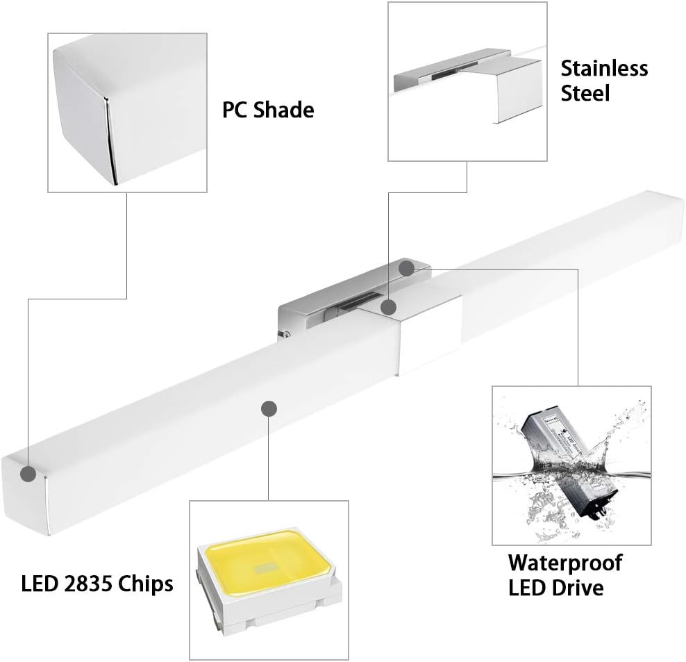 Klighten LED Mirror Light Bathroom 80 Cm, 16 W Mirror Lamp IP44 Wall Light Bathroom Bathroom Lamp for Mirror Bathroom Mirror Lamp, 1360 Lumen, Cool White 5500 K