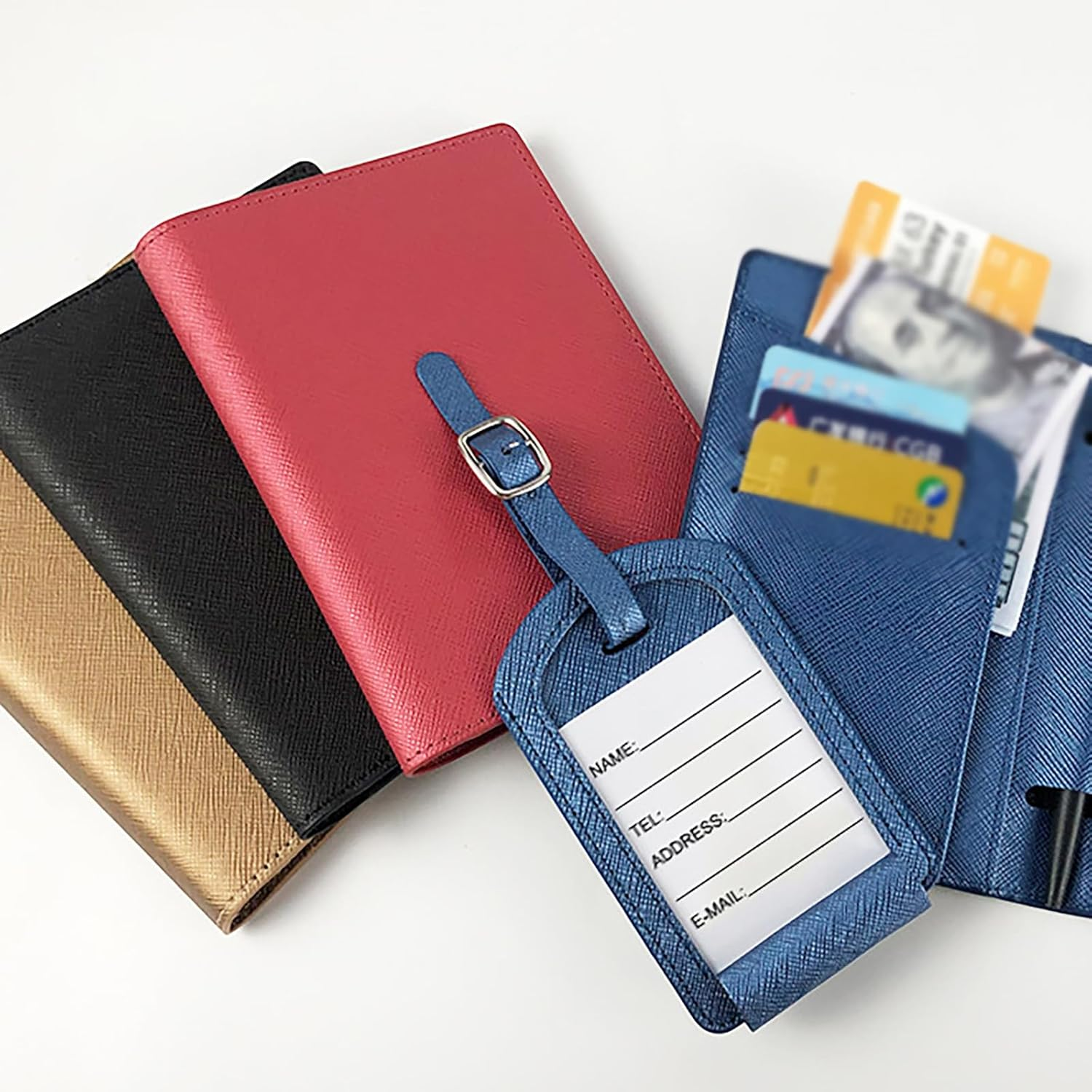 Passport Holder, PU Leather RFID Blocking Passport Wallet with Holder and Zipper Pocket, Travel Accessories for Women & Men Brown image number 2