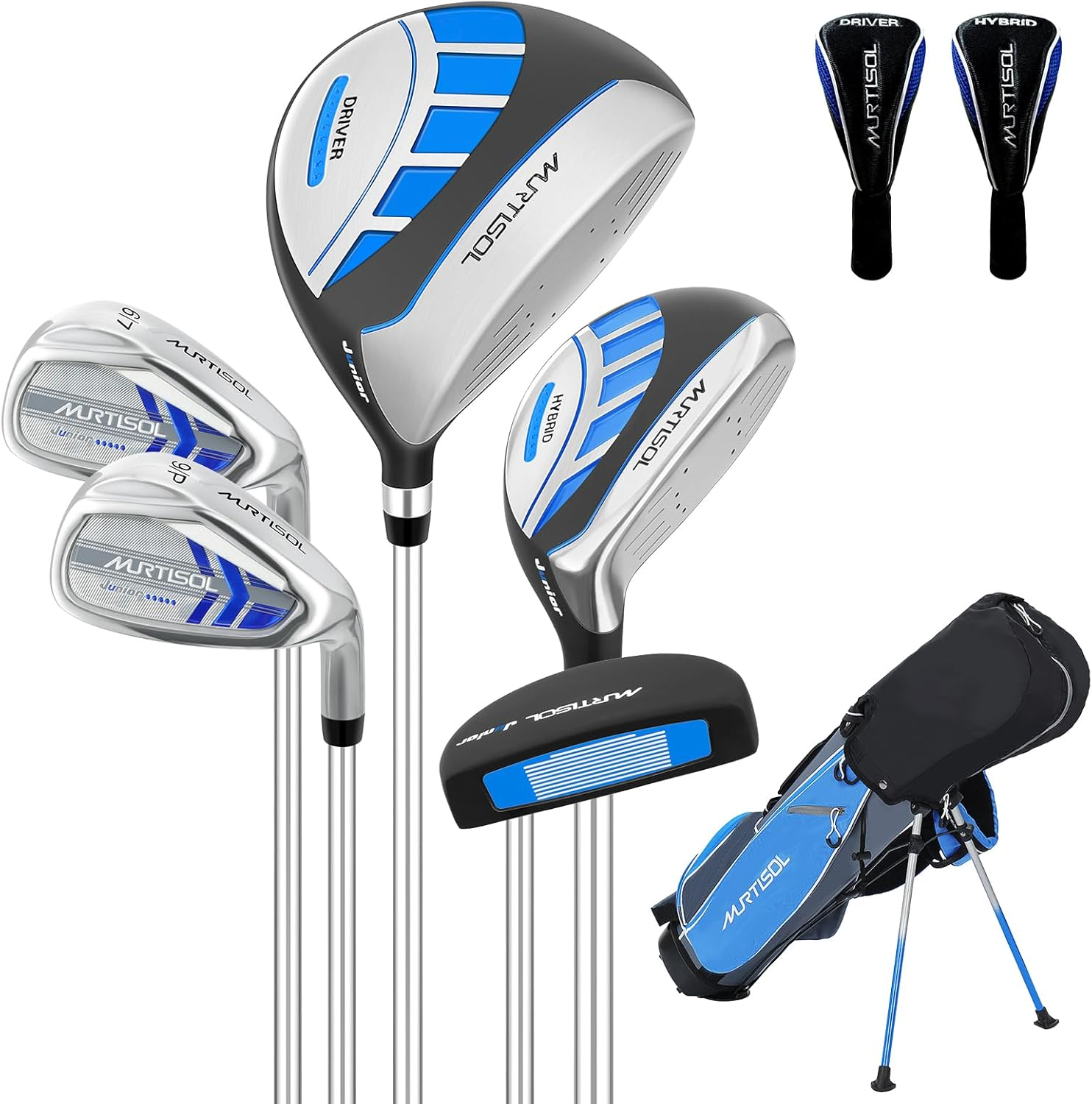 Xdrivemax 5/6 Pieces Kids Golf Club Set, Junior Golf Club Set Ages (5-8)(9-12)(12-14) Includes Stand Bag, 1# Drive, 5# Hybrid, 6/7#, 9/P# Irons and Putter Right Hand for Boys Girls