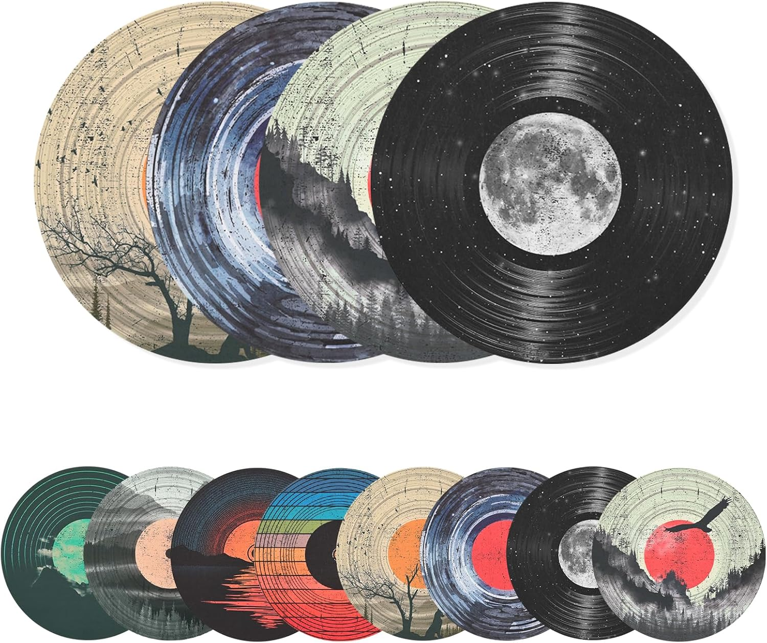 Atawlege 8 Pack Art Acoustic Panels, 14"X14"X0.4" round Self-Adhesive Soundproof Wall Panels, Unique Retro Record Decor Sound Absorbing Panels for Studio Home Office image number 3