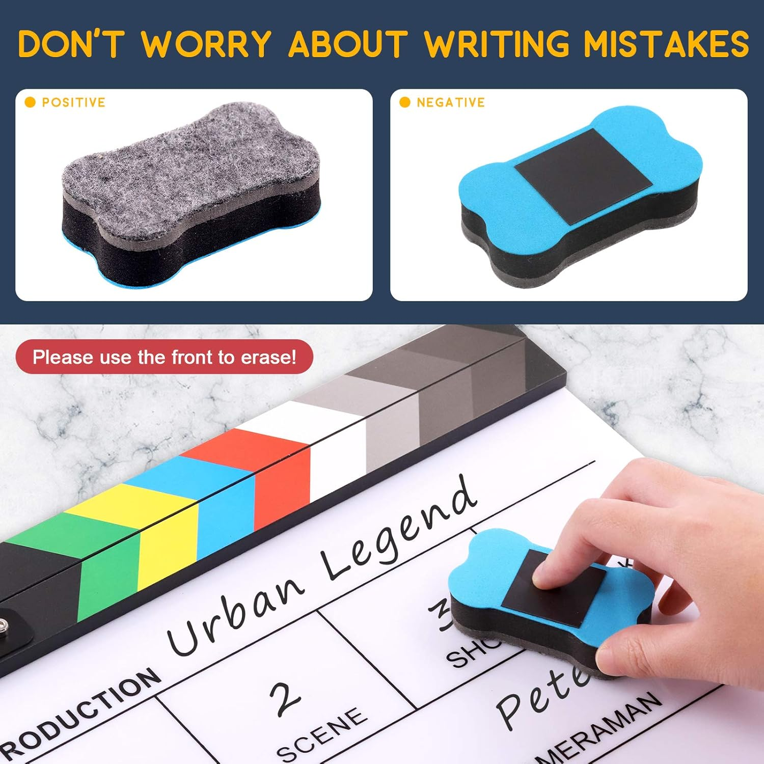 Hilitchi Film Movie Cut Action Board Acrylic Plastic Slate 25X30Cm/10X12 Dry Erase Director'S Film Clapboard with Color Sticks and with 5 Whiteboard Markers, 1 Eraser and 1 Wrench image number 6