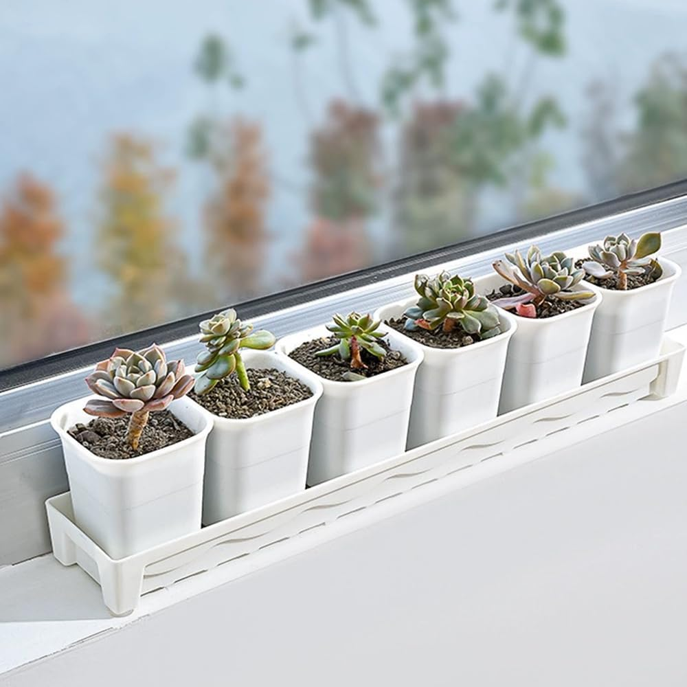 6 PCS Plastic Tray Saucer Rectangular,Plastic Plant Drip Trays,Water Drip Tray for Flower Pot Planter,Windowsill Plant Drainage Stand for Indoors Outdoor,16 X 4.5 X 1.6 Inch(Black) image number 6