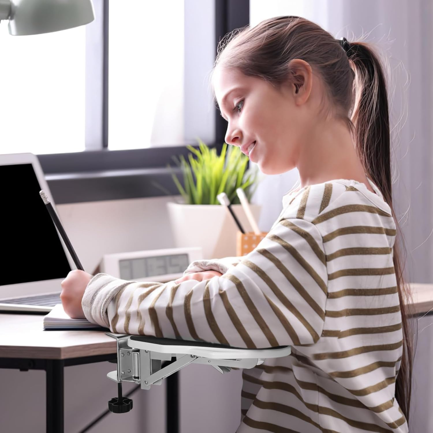 Operitacx Computer Arm Rest for Desk, 180&deg; Adjustable Rotating Elbow Arm Support, 90&deg; Foldable Desk Extender Tray, Ergonomic Mouse Pad Holder for Home and Office Desk image number 2