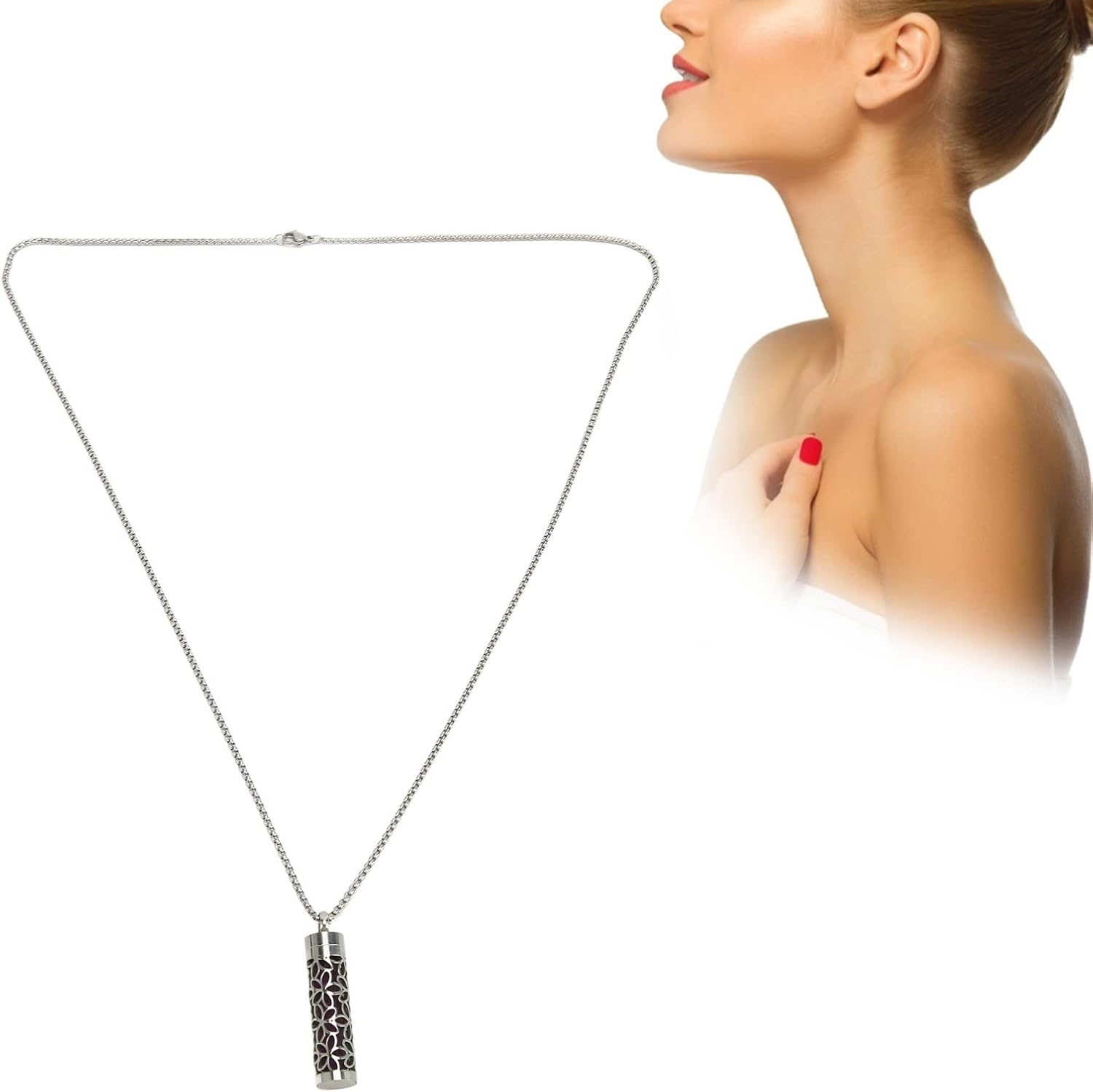 Essential Oil Diffuser Necklace, Stainless Steel Essential Oil Pendant Necklace Hollow Design for Indoor Outdoor image number 3