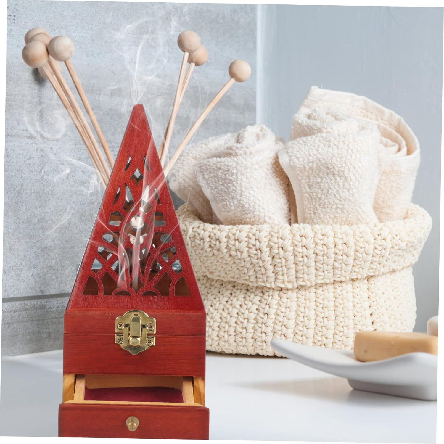 Abaodam 3Pcs Pyramid Incense Burner Holder Drawer Design Incense Burners for Home Decor and Meditation Space image number 3