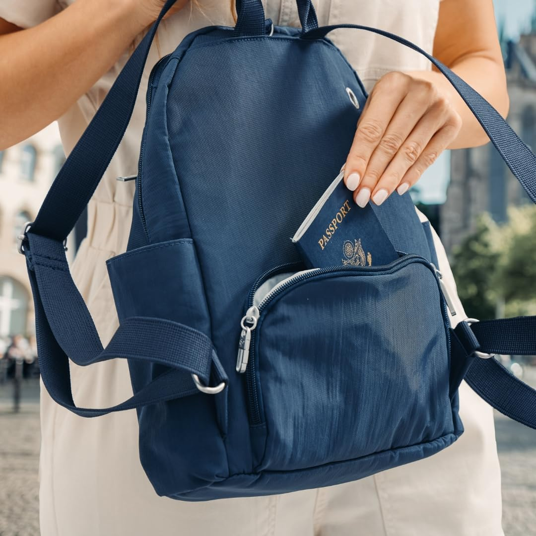 Securtex&reg; Anti-Theft Vacation Travel Backpack 10X13" Slash-Resistant Nylon Daypack W/Locking Zippers & Rfid Protection - Thyme image number 2