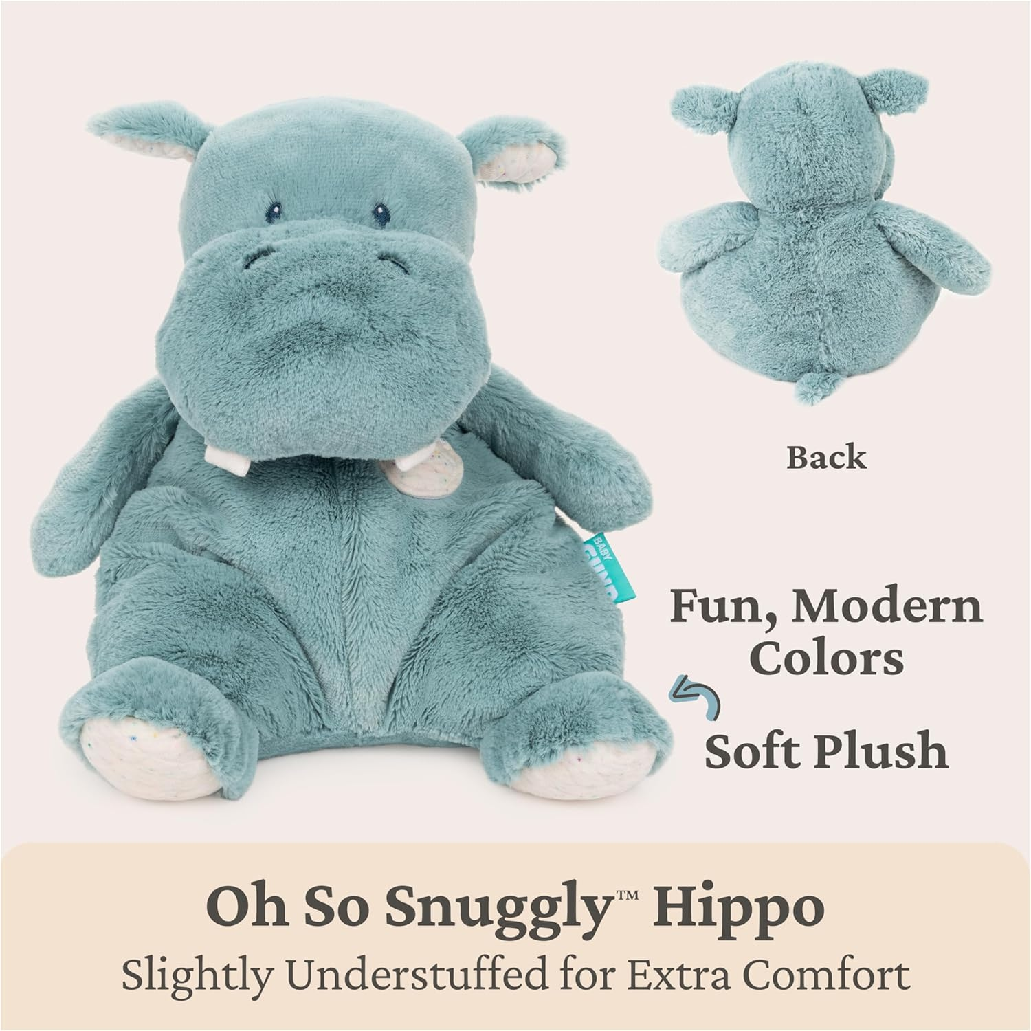 Gund Oh so Snuggly Hippo Nursery Soft Toy Animals, Large, Green image number 5
