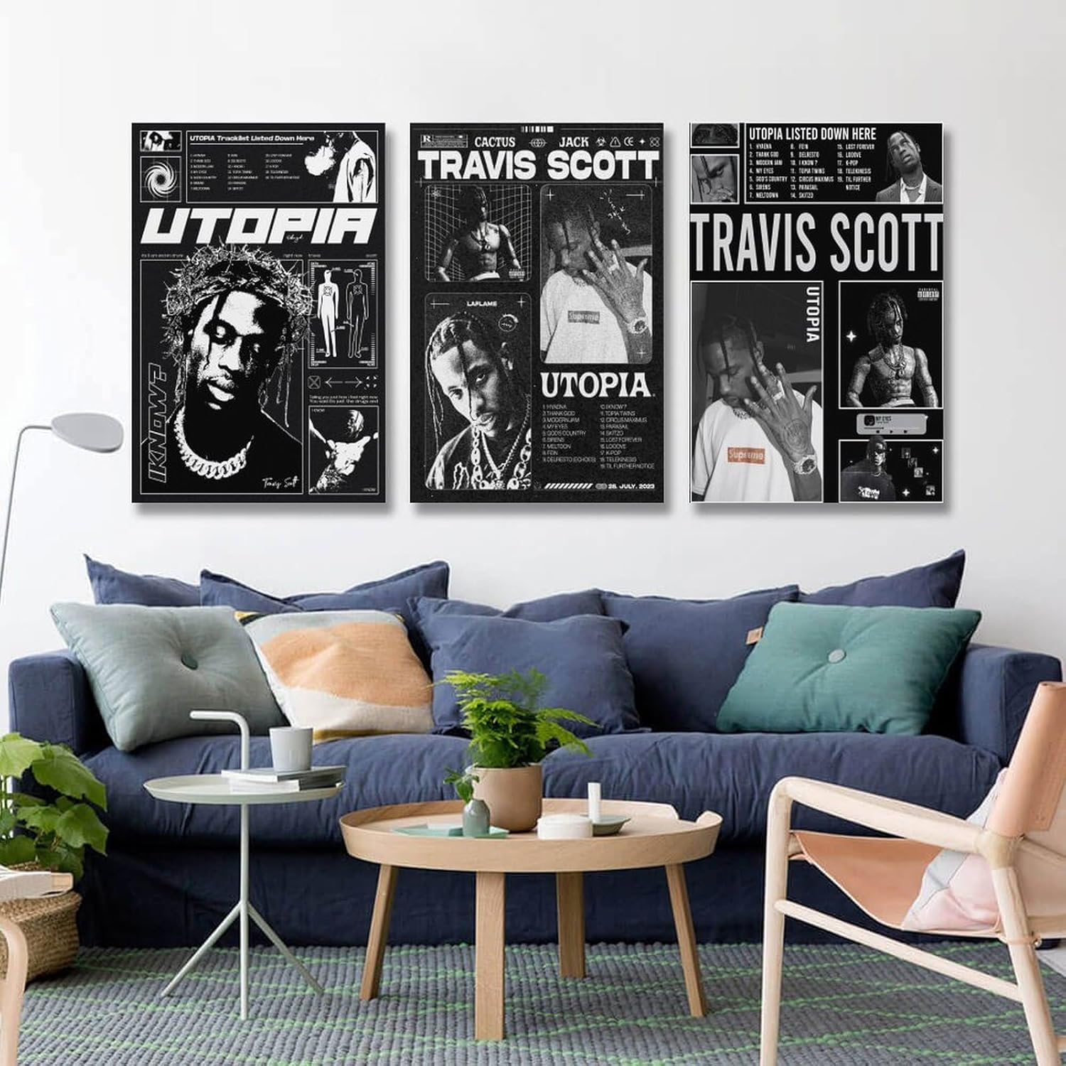 Rapper Travis Vintage Brutalism Poster Scott Poster a Set of 3 Canvas Posters Room Aesthetic Festival Gift Family Bedroom Decor Wall Art Home08X12Inch(20X30Cm)-3Pcs Style image number 1