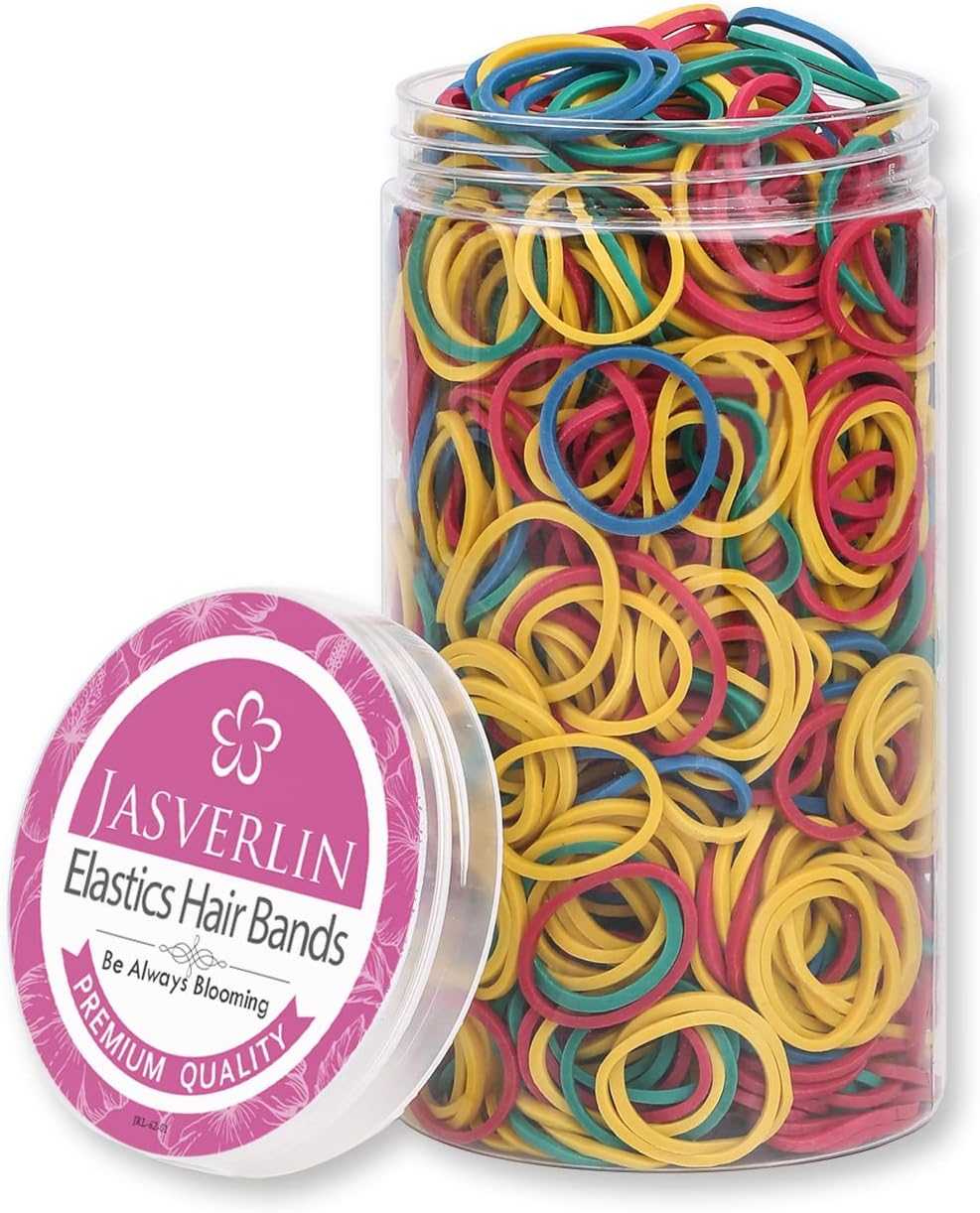 JASVERLIN 3/4Inch Elastics Hair Rubber Bands Colorful, Baby Elastic Band Hair Ties Ponytail Braid Holder Loom Tiny Small Scrunchies for Thick Women Girls Kids 1000Pcs - Multi-Colored image number 2