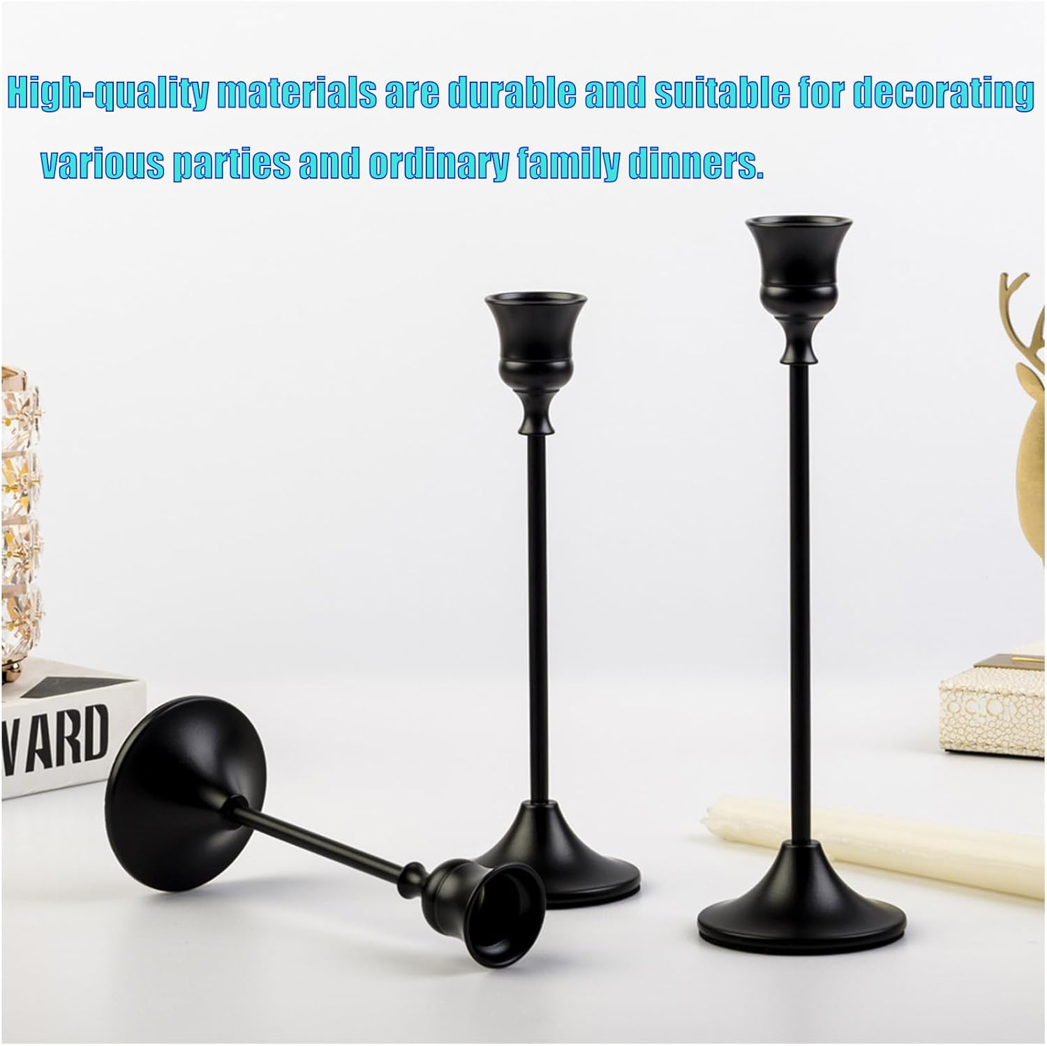 YELINTIAN Candlestick Holders of 6 Vintage Tall Taper Candlestick,Metal Taper Candle Holder for Home Wedding Table Mantel Centerpiece Anniversary Christmas Party Decor (Black) - Black 2.8-Inch image number 3