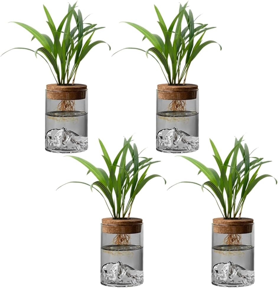 4-Pack Hydroponic Plant Pots, Office Desktop Pots, Glass Hydroponic Vase, Green Plants Ornament, Plant Propagation Station, Mountain View Bottle, for Bedrooms, Living Rooms, and Offices(No Plants) image number 2