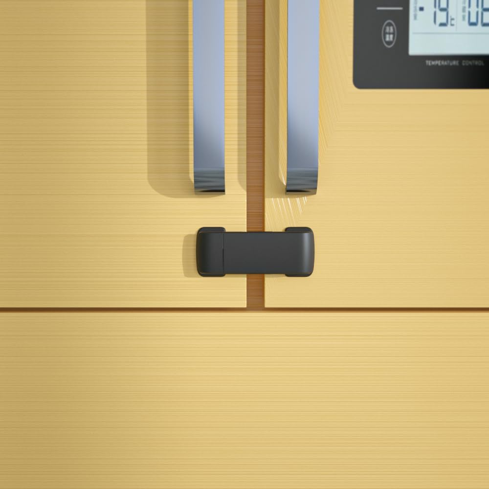 SAFELON 2 PCS Baby Safety French Fridge Door Lock, Childproof Double Door Refrigerator Lock, Cabinet Cupboard Lock for Toddlers & Babies, No Drilling& No Tools (Black)