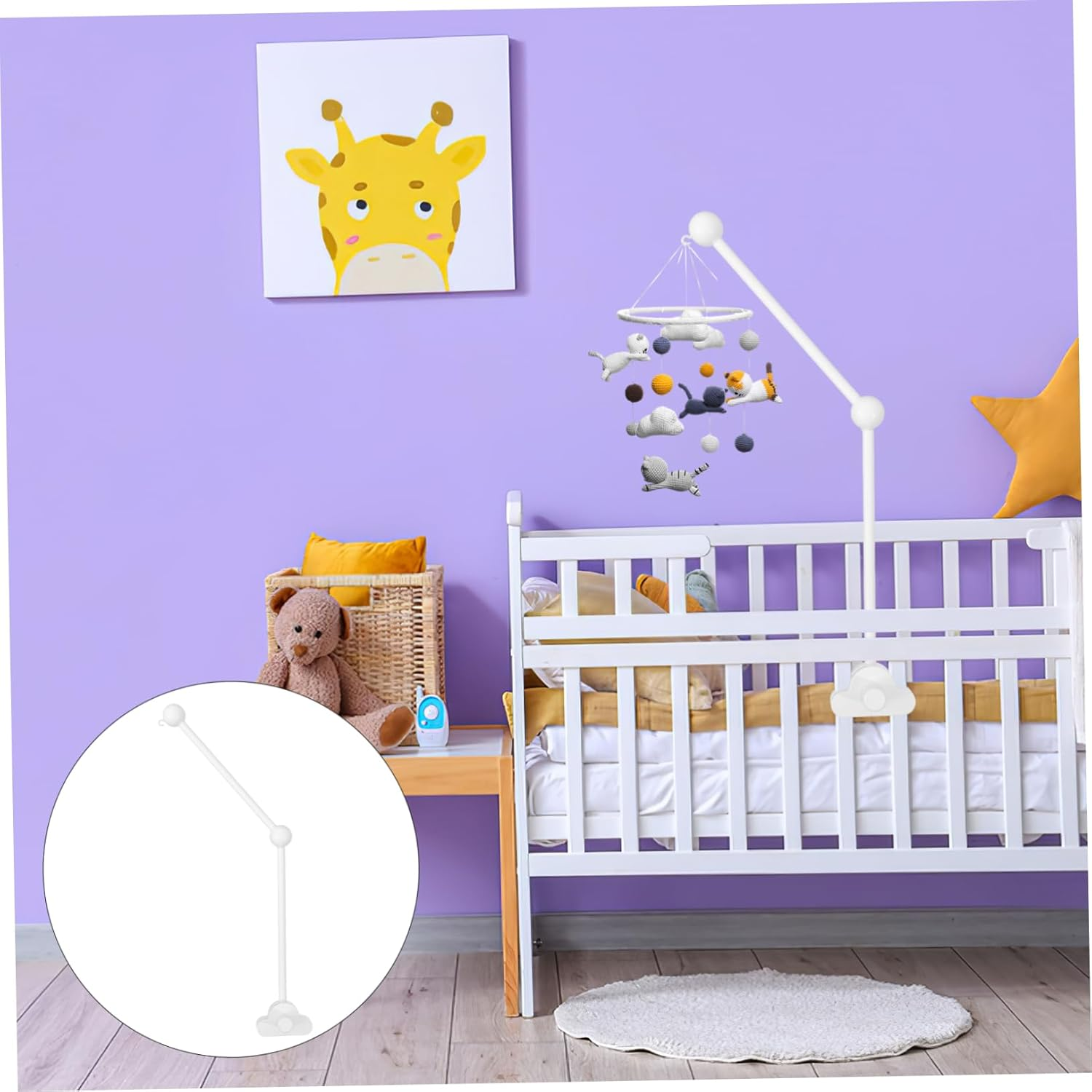 Bed Bell Bracket Crib Mobile Holder Mobile Stand for Crib Sturdy Wood Cot Bed Mount