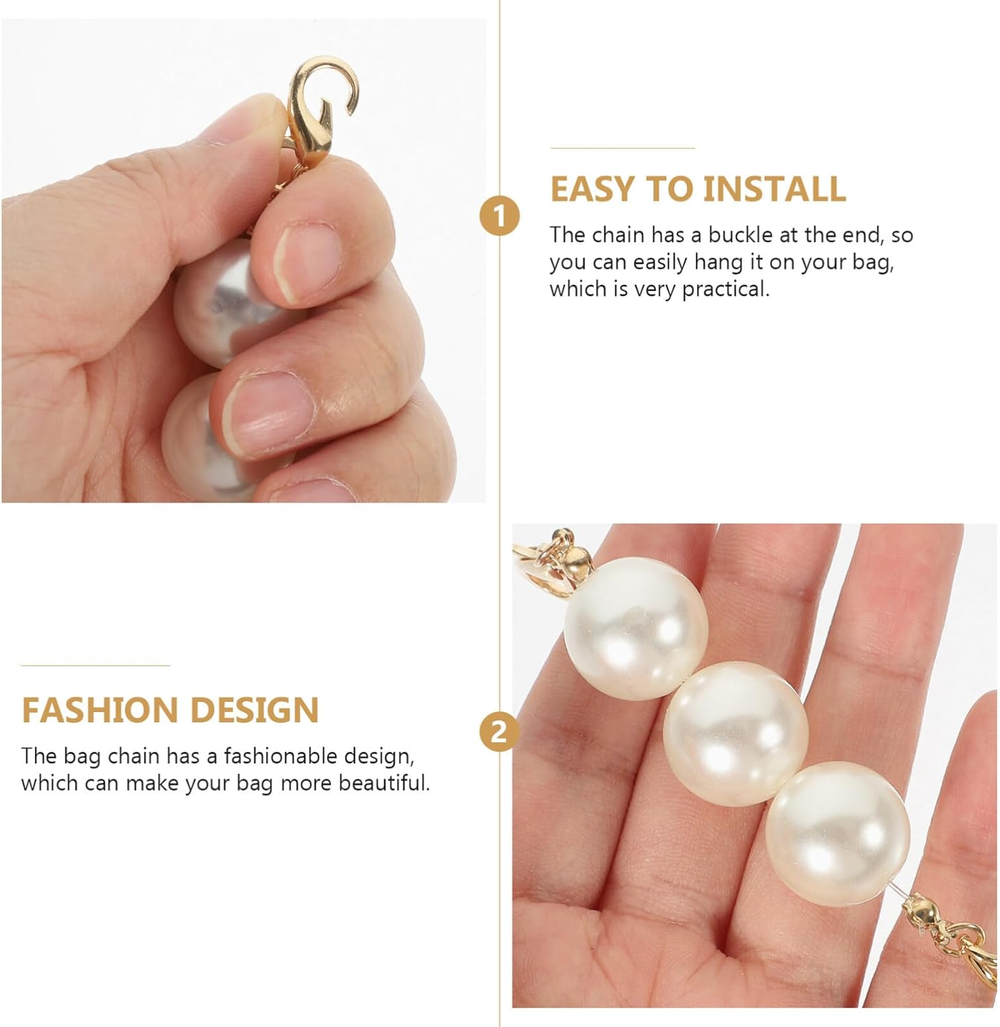 TEHAUX 4Pcs Pearl Covered Chain for Bag Replacement DIY Handbag Purse Chain Decorative image number 3