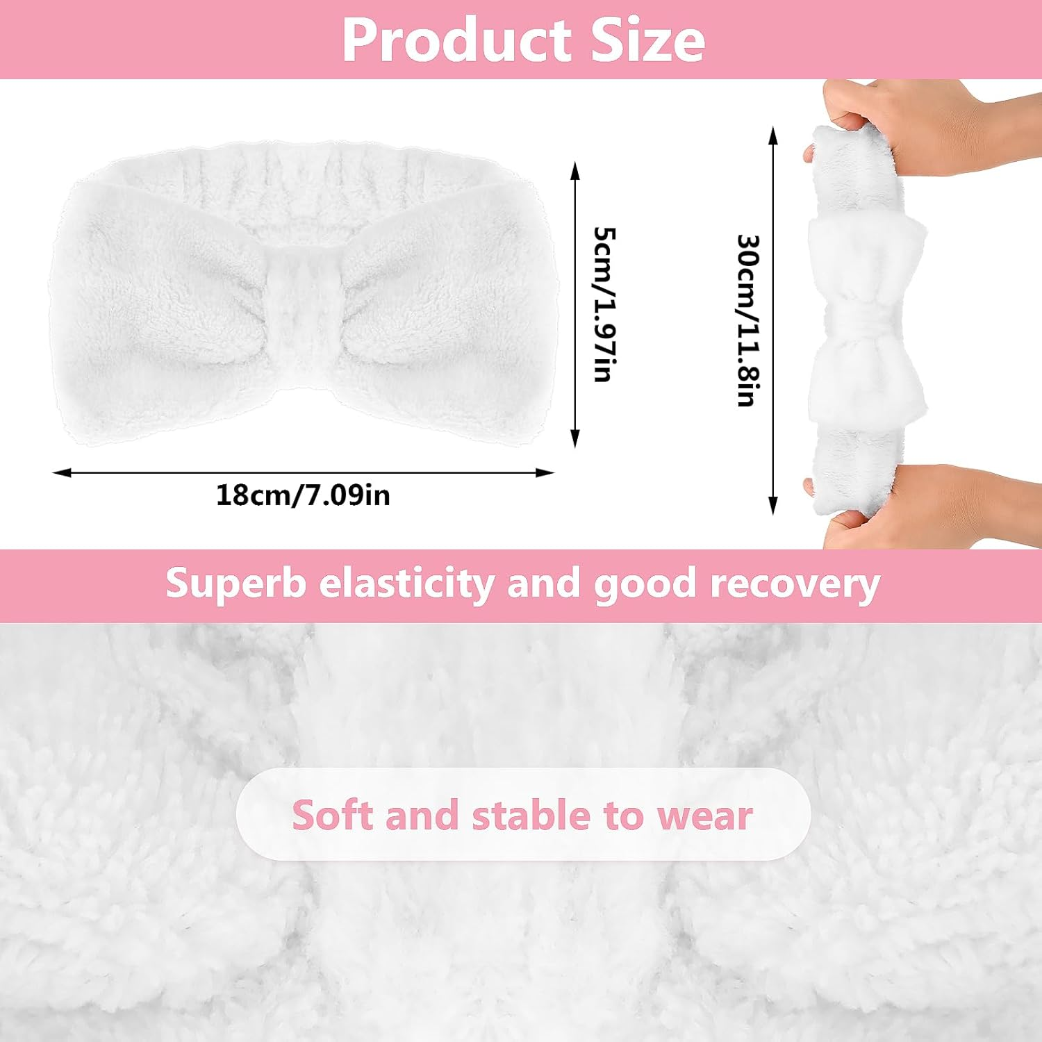 Spa Bowknot Headband Women'S Spa Hair Band Cosmetics, Coral Fleece Makeup Hair Bands Elastic, Cosmetic Headband Wide Brim Coral Fleece Washing Face Head Wrap for Shower Skin Care Sports (White) image number 5