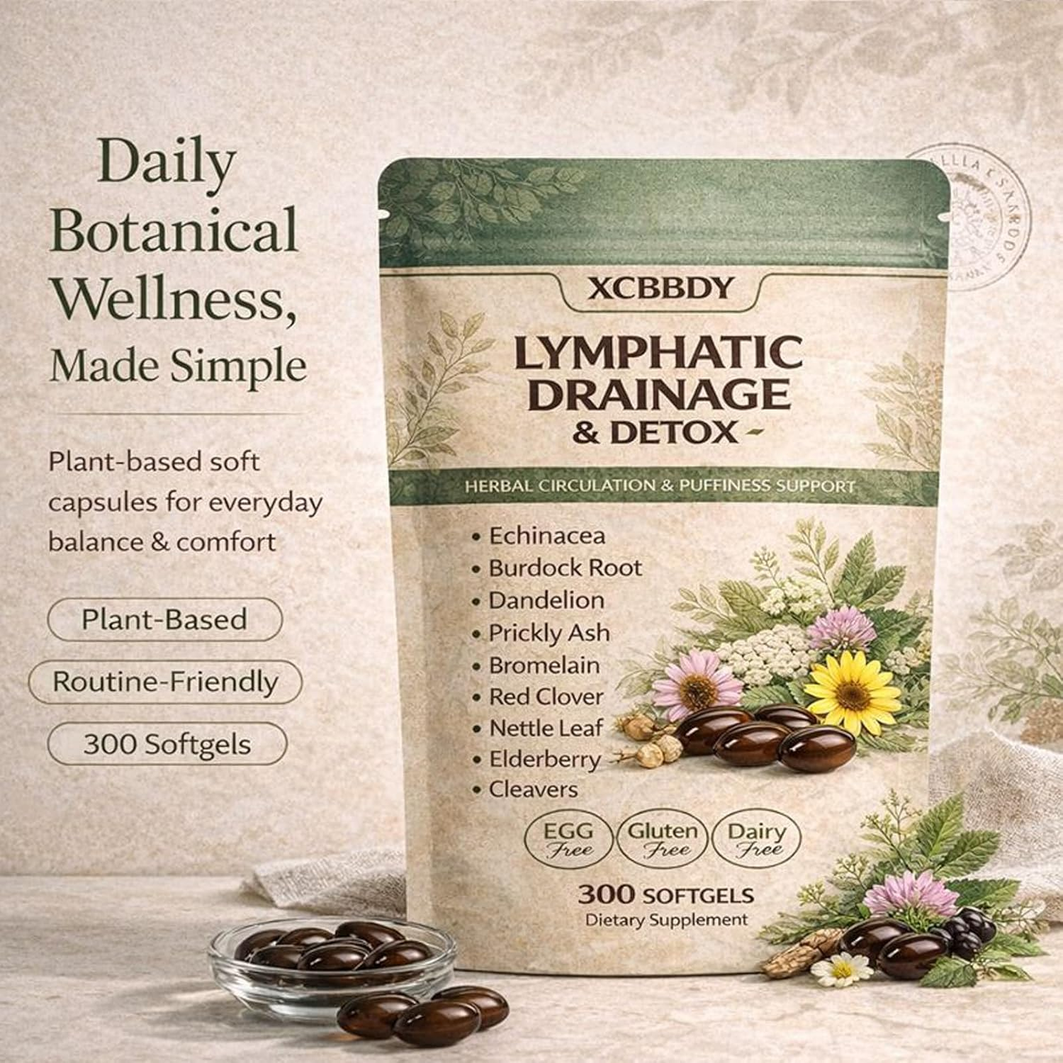 Lymphatic Drainage Soft , Plant-Based Formula for General Body Balance & Everyday Comfort, 300 Ct (1Bag) image number 3