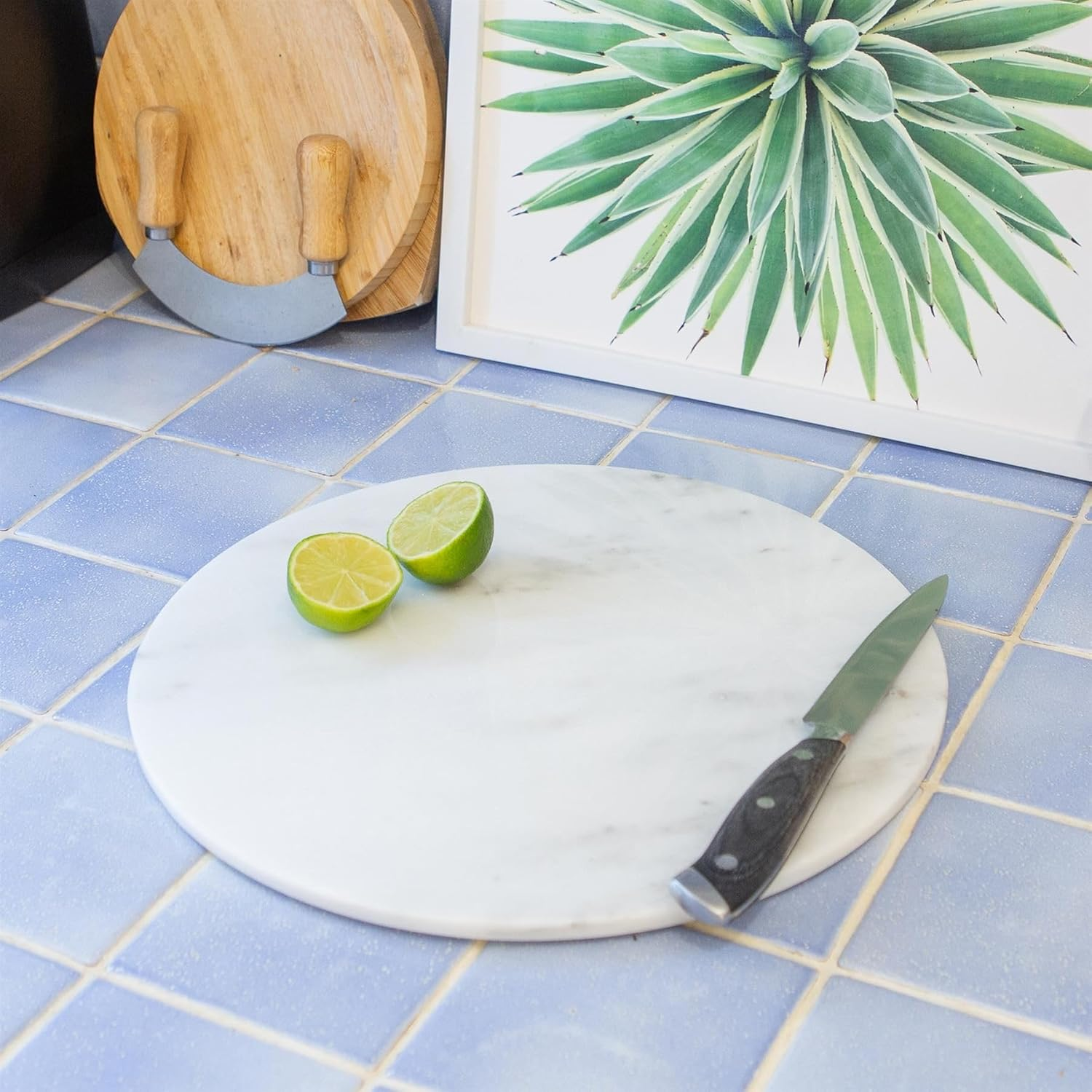Argon Tableware Marble Chopping Board - 30Cm - White - round Cutting Board Solid Worktop Protector Mat Serving Platter for Slicing Vegetables, Cutting Meat, Meal Preparation image number 2