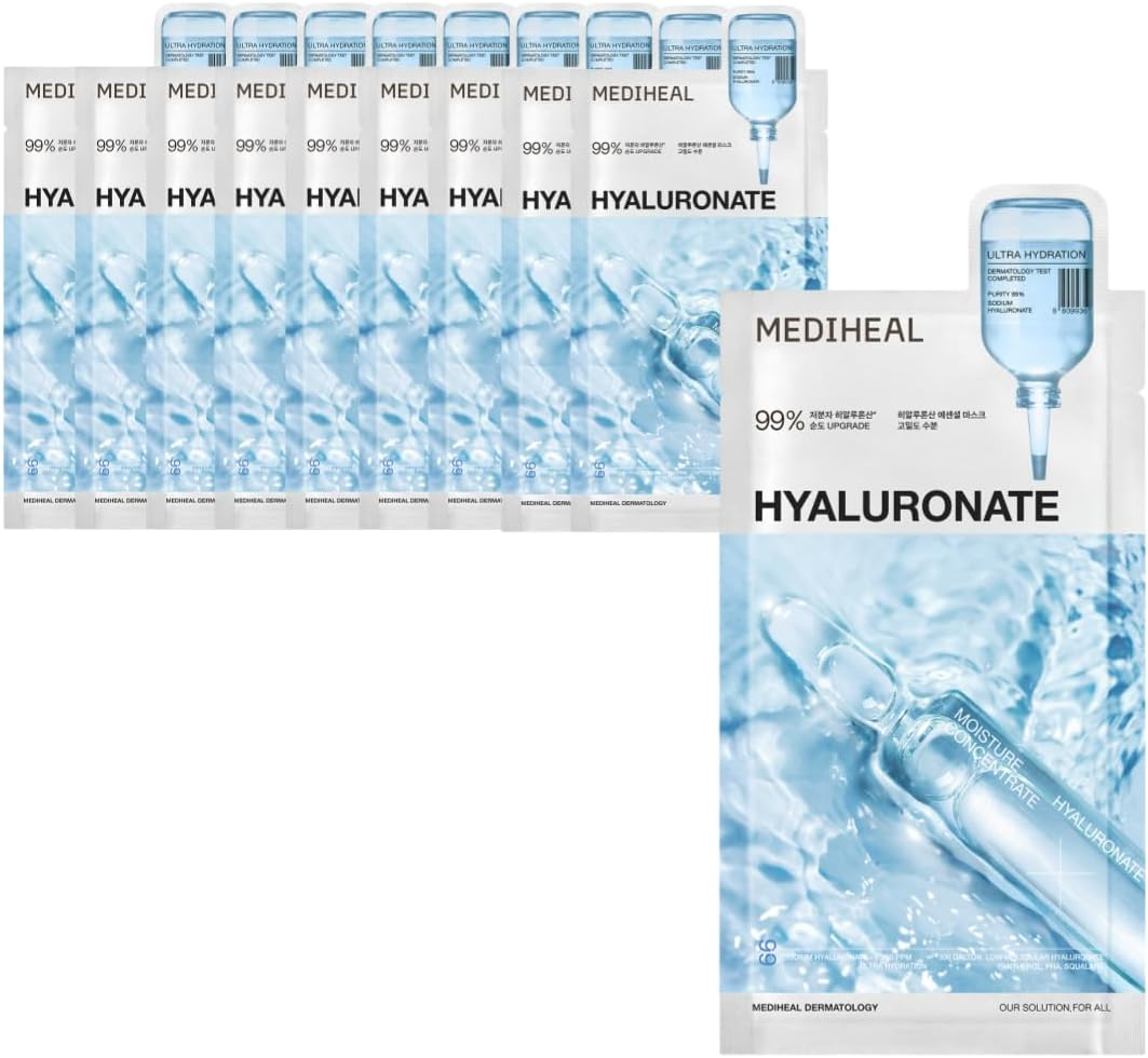 Mediheal Rose PDRN Essential Sheet Mask 10 Pcs. 99% Pure White Rose PDRN & Hyaluronic Acid for Hydrating, Firming, and Enhancing Moisture Barrier, Skin Firmness, and Glow. Vegan Formula.