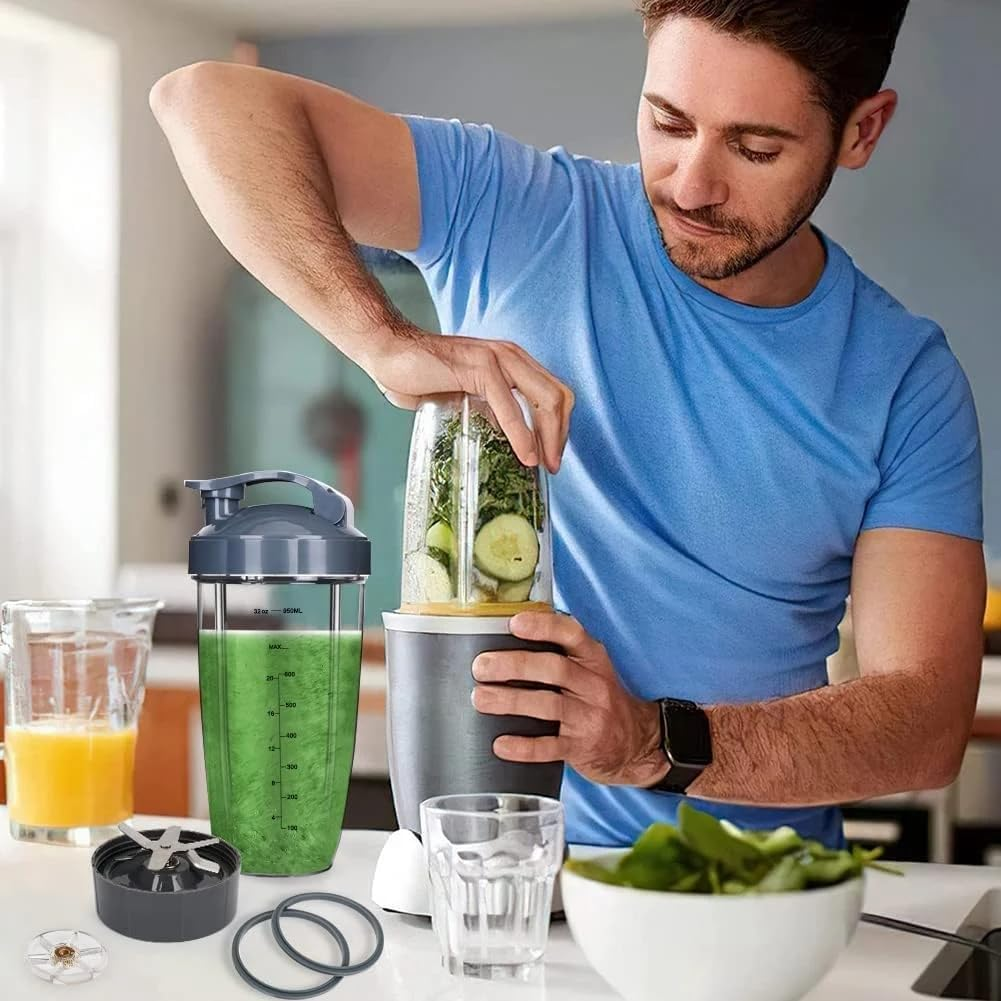 Replacement 32Oz Cups & Extractor Blade with Flip-Top To-Go-Lid and Rubber Gaskets Seal Compatible with Nutribullet 600W/900W Blender Accessories image number 4