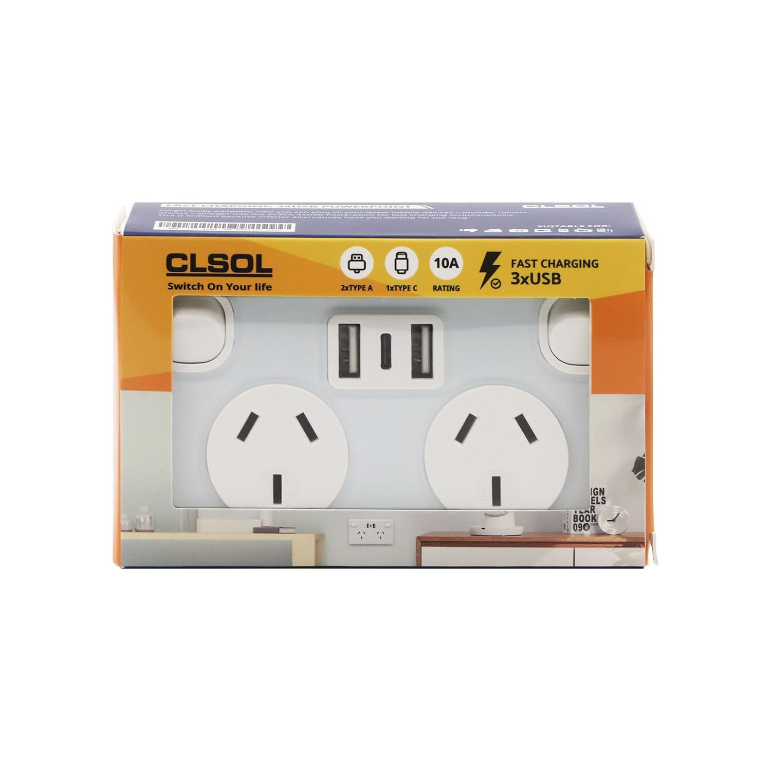 CLSOL, SAA Power Points, Light Switch, Glass Panel (White 2 Powerpoints+Usb) image number 2