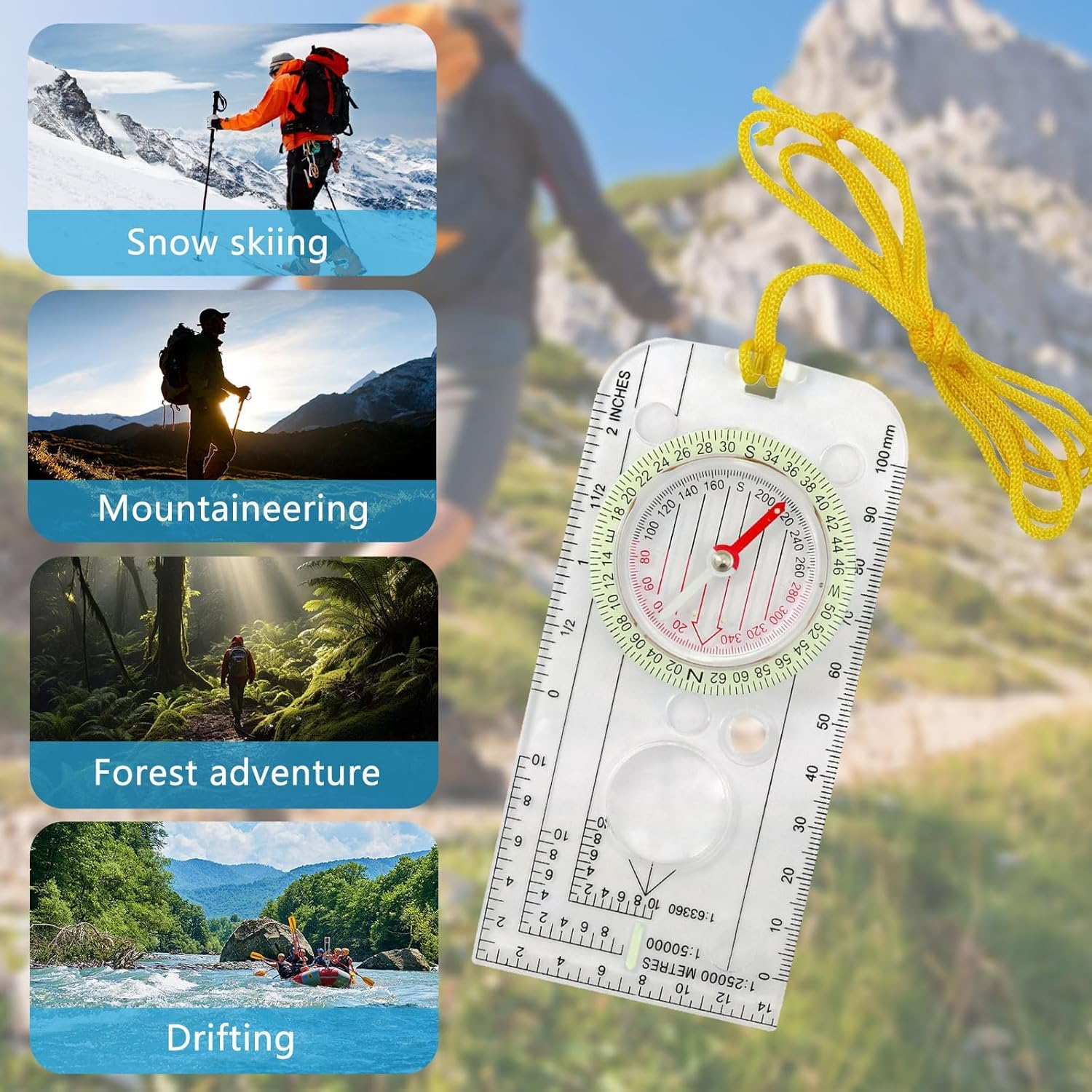Orienteering Compass Outdoor Camping Compass - Hiking Backpacking Compass Advanced Scout Compass Navigation Boy Scout Kids Compasses for Map Reading Baseplate Compass Survival image number 3