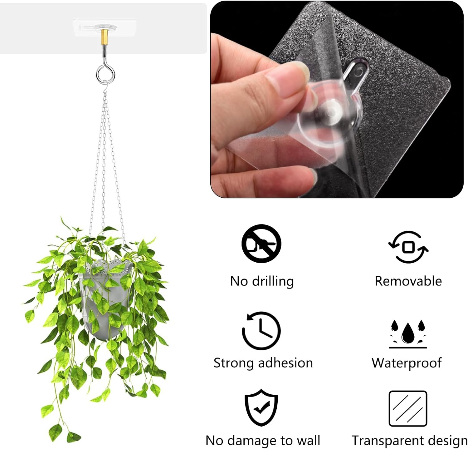 Sankoly 12 Pcs Self Adhesive Ceiling Hooks No Drilling Ceiling Hooks Stainless Steel Eye Hooks for Hanging Small Plants Ceiling Decoration image number 6