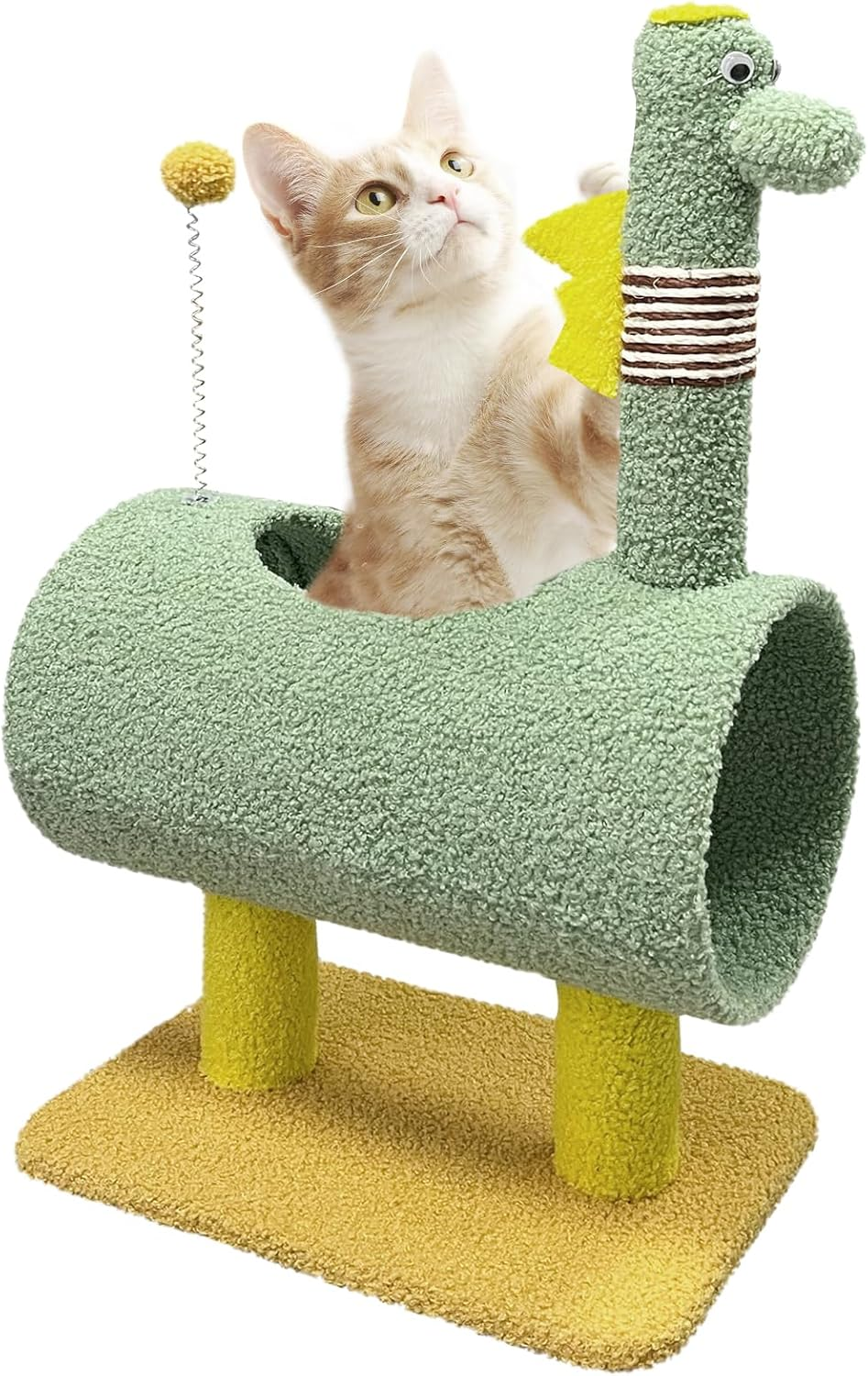 Cute Cat Tree, Cat Scratching Post with Tunnel, 28In Cat Climbing Tower, Handcrafted Sisal Cat Tree for Indoor Cats Kittens Green image number 1