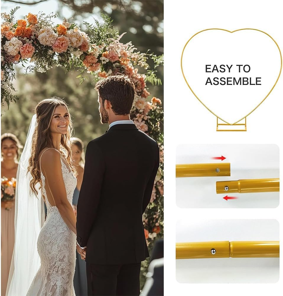 Shukitechi Heart-Shaped Metal Wedding Arch Backdrop, Gold Flower and Balloon Stand, 2M Height, Decorative Arch for Weddings, Birthday Parties, Baby Showers, Graduation, Proposals, or Photo Backdrop image number 2