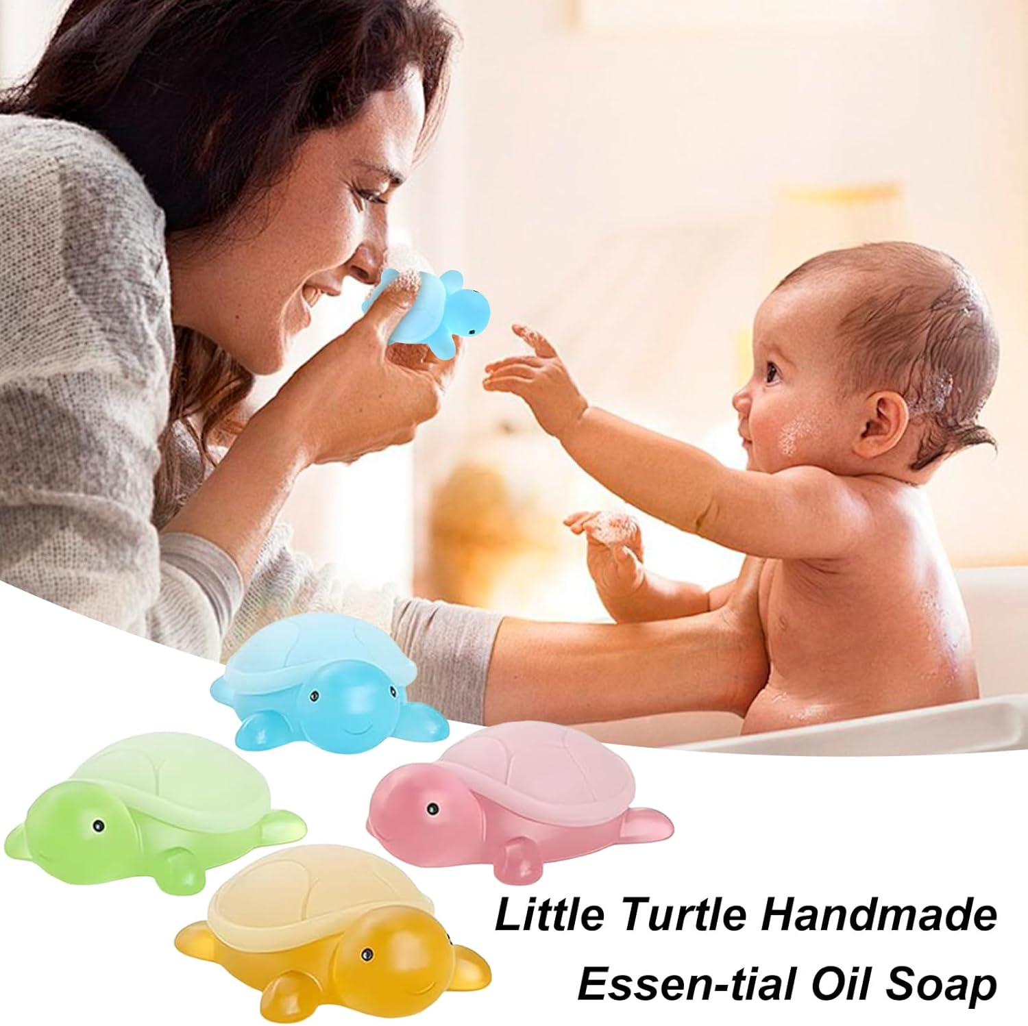 Handmade Kids Soap, Turtle Shape 4X Set, Creative Cute Cleansing Bars, 2.36X1.57X0.79 Inches, Natural Mild Body Wash, Moisturizing Soap for Boys and Girls, Home Bathroom Use image number 5