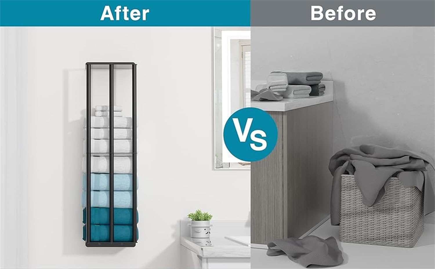 Wall Mounted Towel Rack for Bathroom, Metal Organizer, Bath Towel Holder for Modern Small Space Storage image number 6