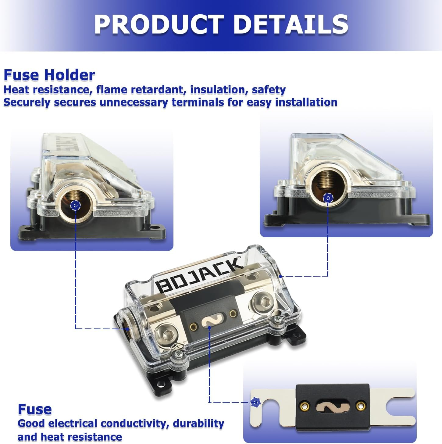 BOJACK 0/2/4 Gauge AWG In-Line ANL Fuse Holder with 300 Amp Fuse No Wire Terminals Needed Inline Fuse Holder with Insulating Cover, Automotive 4, 2, 0 Gauge Fuse Block, BJ- XFH-300A image number 1