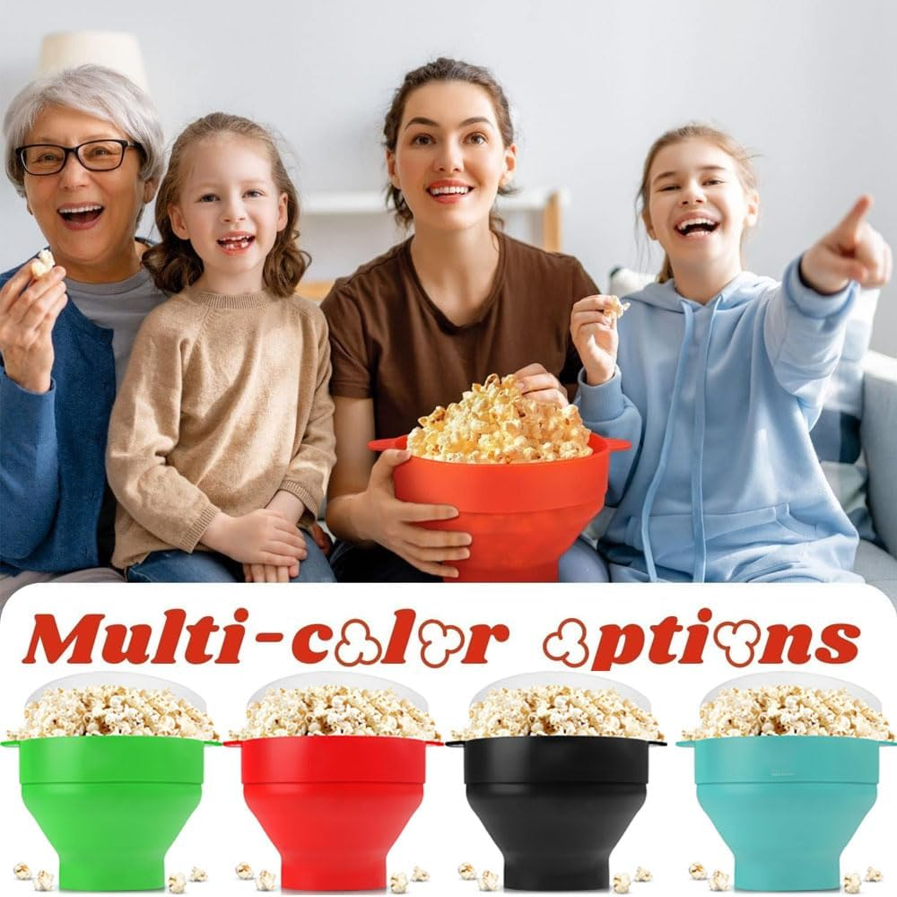 Dolemay Silicone Microwave Popcorn Popper,Collapsible Popcorn Maker with Lid and Handles Lightweight Popcorn Making Tool Kitchen Creative DIY Popcorn Maker Durable Cookies Candy and Popcorn Bowl-Black image number 4