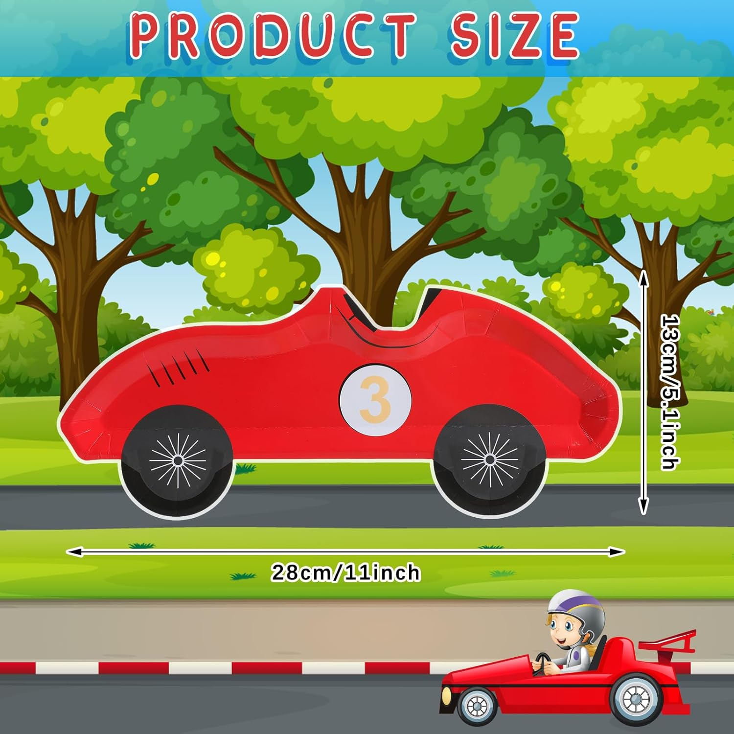 Chivertion 25 Pack Race Car Plates Disposable Vintage Paper Plates Racecar Birthday Decorations Vintage Race Car Party Supplies Kids' Party Plates Race Car Tableware for Baby Shower Racing Car Party image number 3