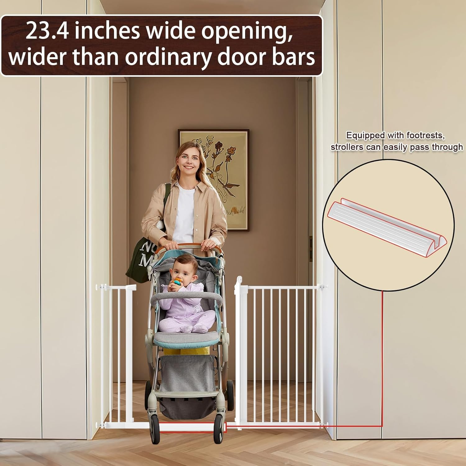 DEARBB Extra Wide Baby Gate Ultra Narrow Spacing 156.5-176.5CM Pressure Mounted Double Lock Swing Auto Close Walk through Metal Safety Pet Gate for Stairs and House Doorway Kitchen image number 2