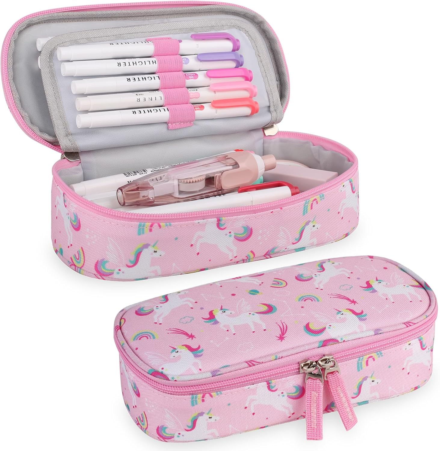 Pencil Case for Girls,Large Capacity Multi-Slot Kids Mark Pouch, Adult Big Pencil Bag with Zipper, Teens Large Storage Pencil Box for School College Middle School Office(Pink,Unicorns) - Blue,Unicorns image number 3