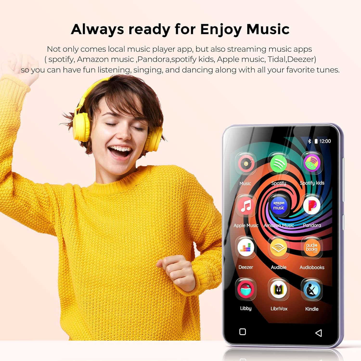 160GB MP3 Player with Bluetooth and Wifi, Innioasis Music Player with Spotify,Pandora,Amazon Music,4" Touch Screen Android MP4 MP3 Player for Kids with Libby,Audible,Spotify Kids(Purple) - Purple image number 5