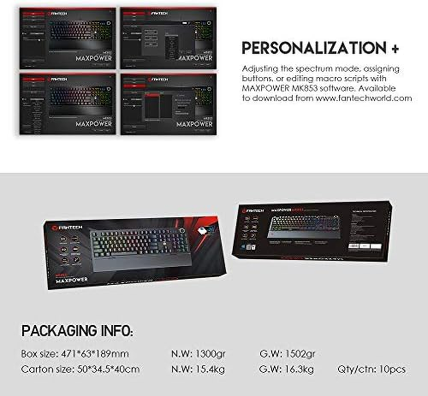 Fantech MK853 Gaming Mechanical Keyboard 104 Keys USB Wired RGB Backlight with Multi-Function Scroll with Ergonomic Wrist Pad (White Color-Red Switch)