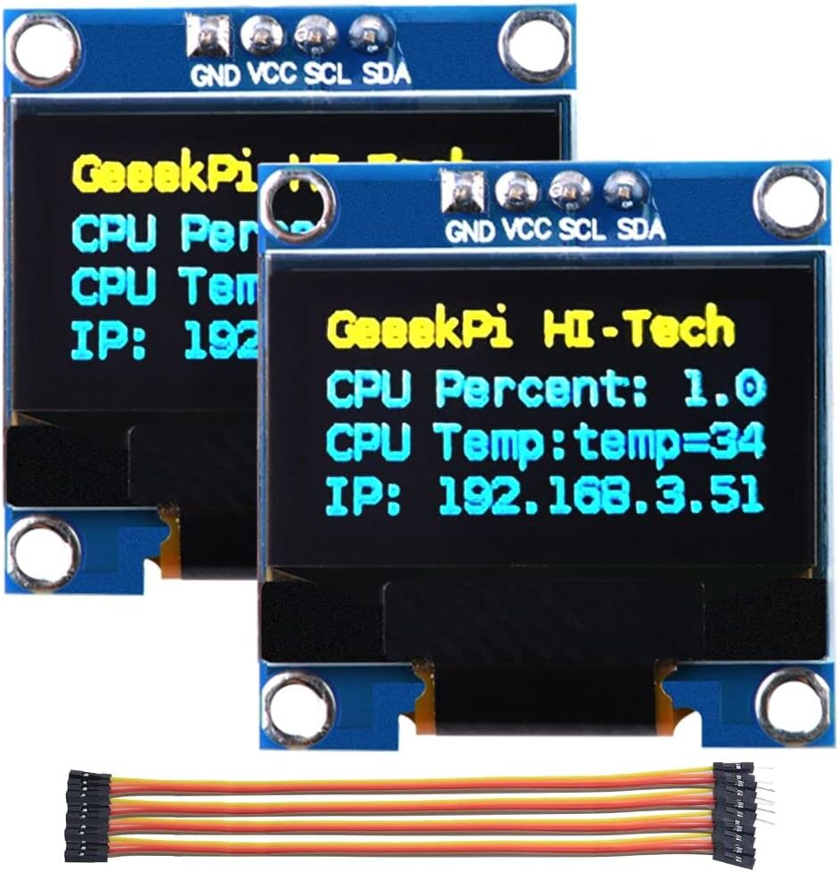 Geeekpi 2Pcs OLED Display Module I2C IIC 128X64 Pixel 0.96 Inch Display Module Yellow Blue Two-Color Display Compatible with Raspberry Pi Arduino 51 Series MCU STM32 R3 and Mega