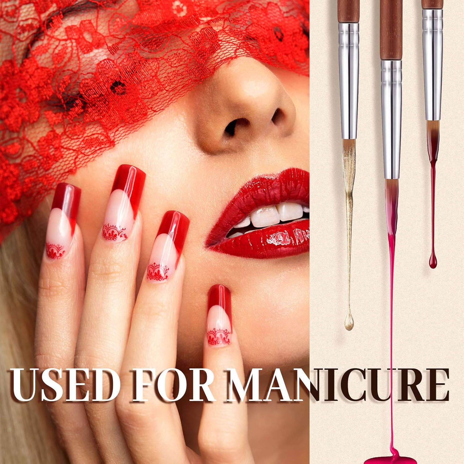 3 Pieces Kolinsky Acrylic Nail Brush Sable Nail Art Liner Brush Soft Nail Brushes for Acrylic Nails with Wooden Handles for Acrylic Application Liquid Styling Nail Art Manicure, Size 8, 10, 12 image number 6