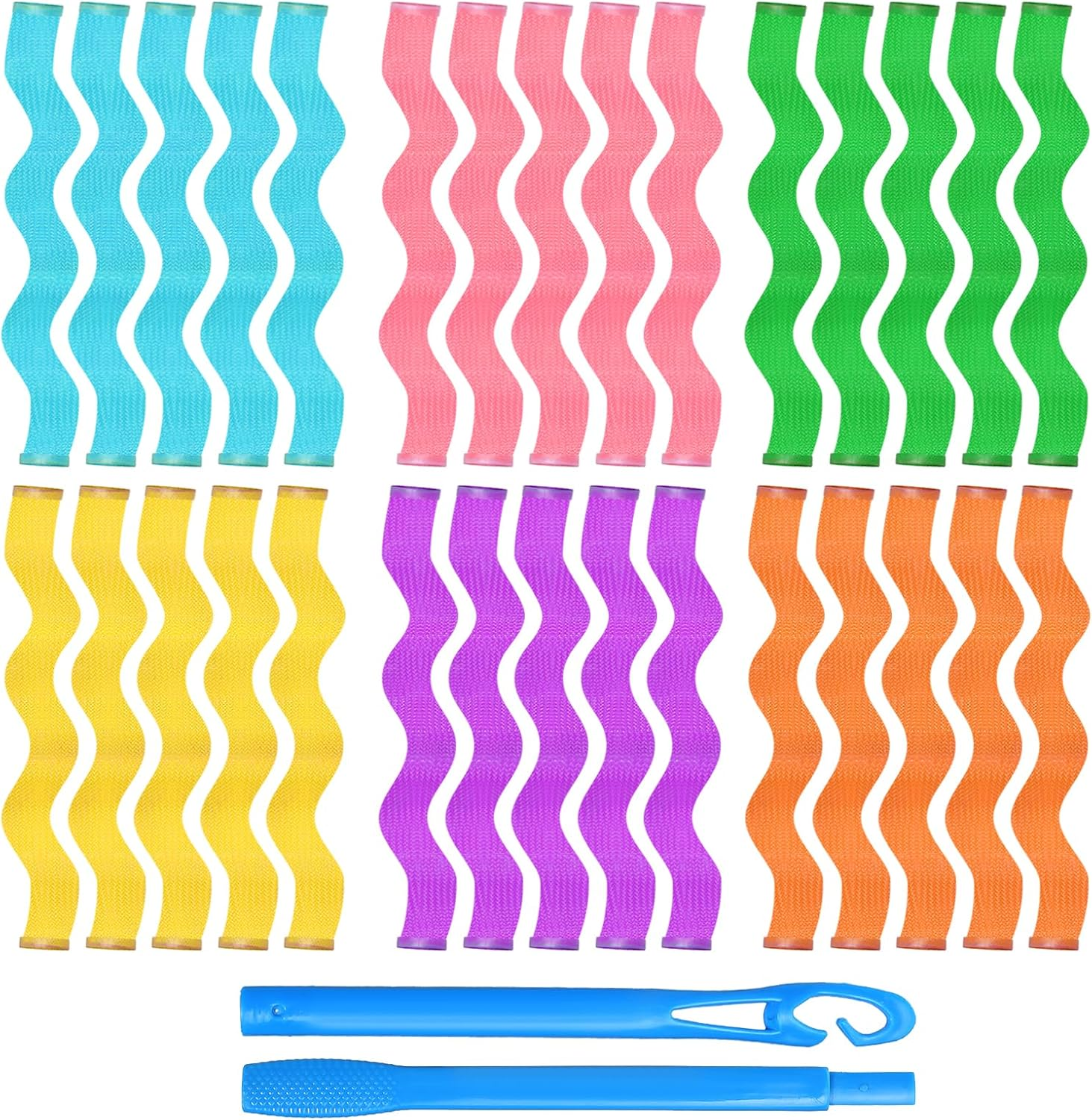 Curlers Pack of 30 Curls Wave Styling Kit Wave Formers with Styling Hooks Curlers without Heat Hair Curlers for Long Hair Short Hair (30 Cm)