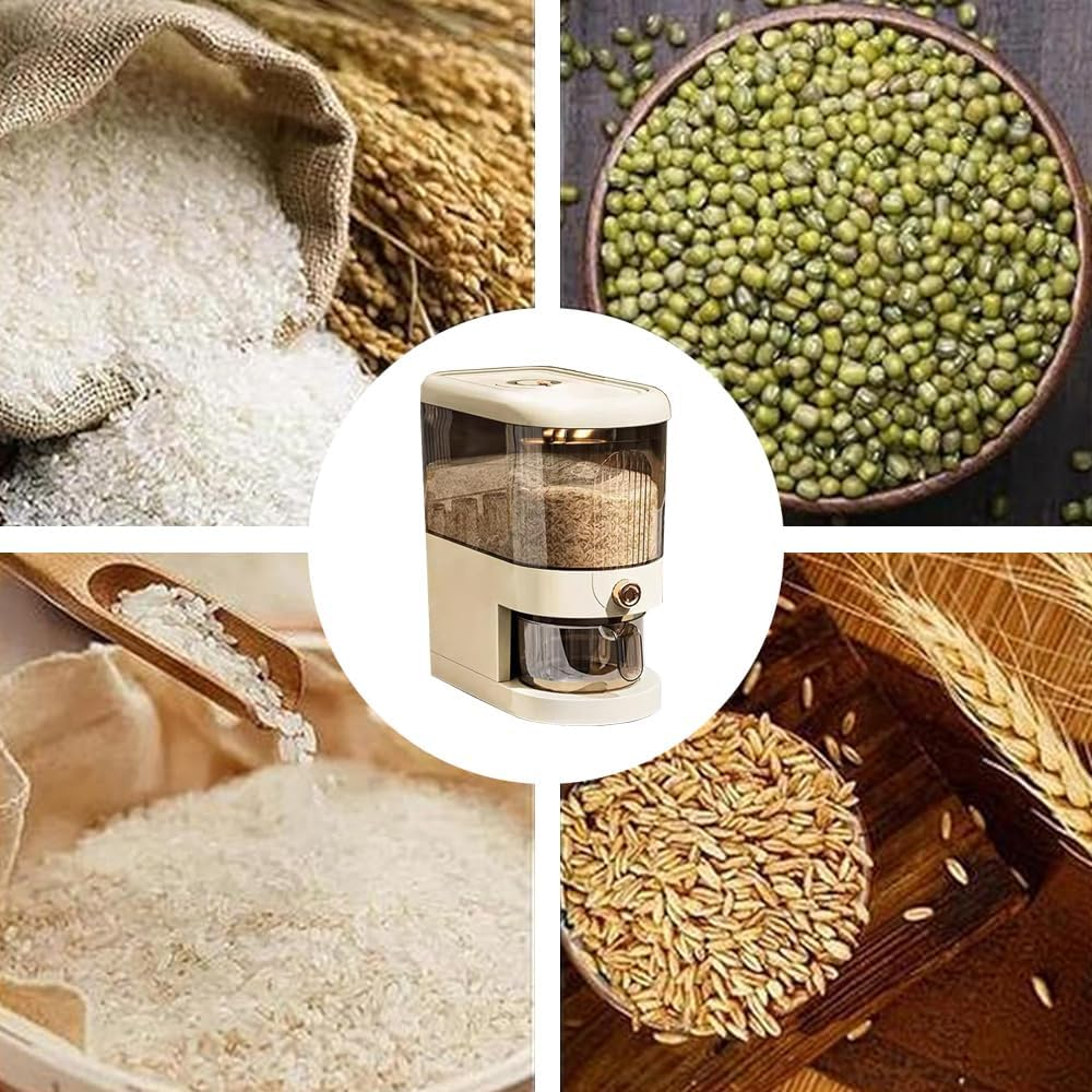Rice Dispenser, Grain Container Storage, Measuring Cylinder with Lid, Sealed Rice Jar, Household Rice and Flour Drawer, Rice Storage Box, Grain Dispenser Barrel for Kitchen (White, 5 KG) image number 5
